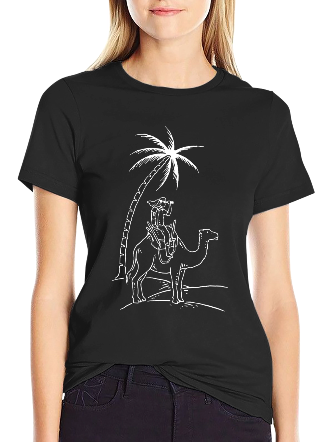 Camel Rider Graphic Tee - Black Cotton T-Shirt