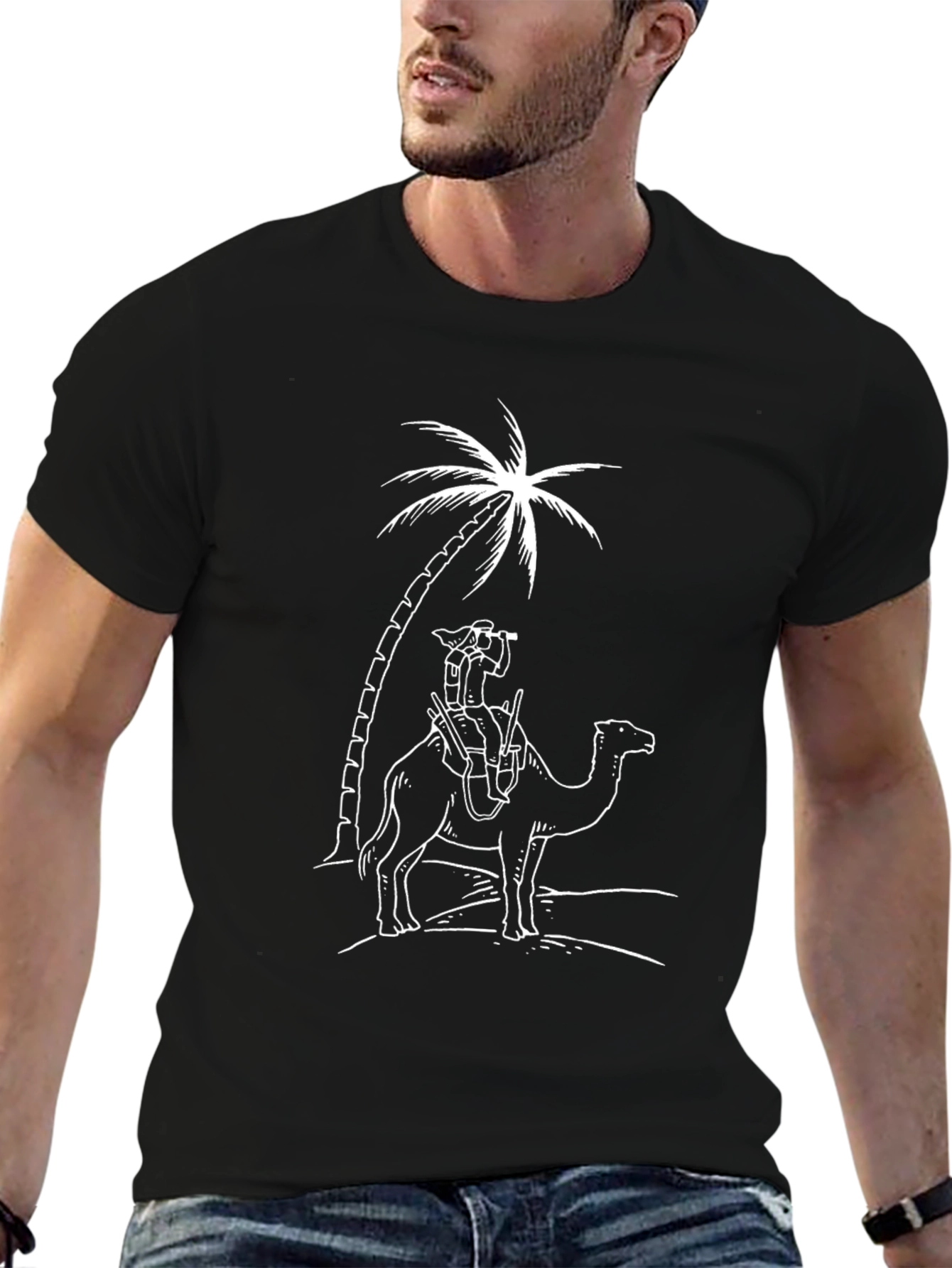 Camel Rider Graphic Tee - Black Cotton T-Shirt