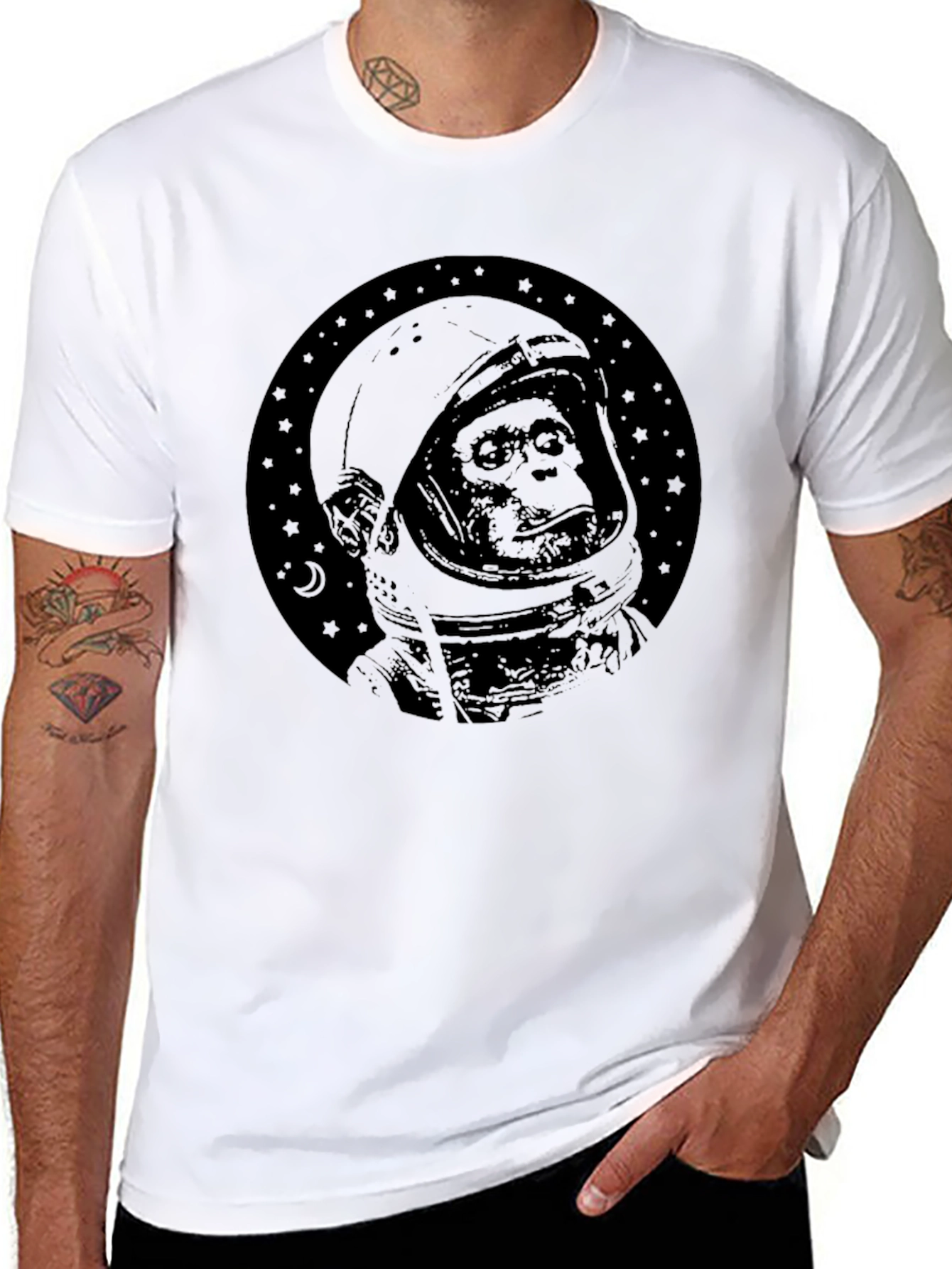 Chimpanzee Astronaut Graphic T-Shirt - Unisex Black Tee