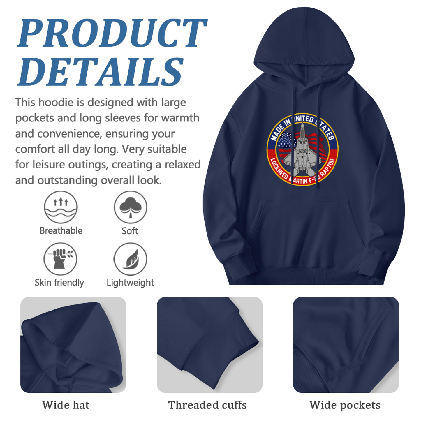 Made In USA F-22 Raptor Fighter Jet Unisex Hoodie, Warm Comfort Aviation Pullover