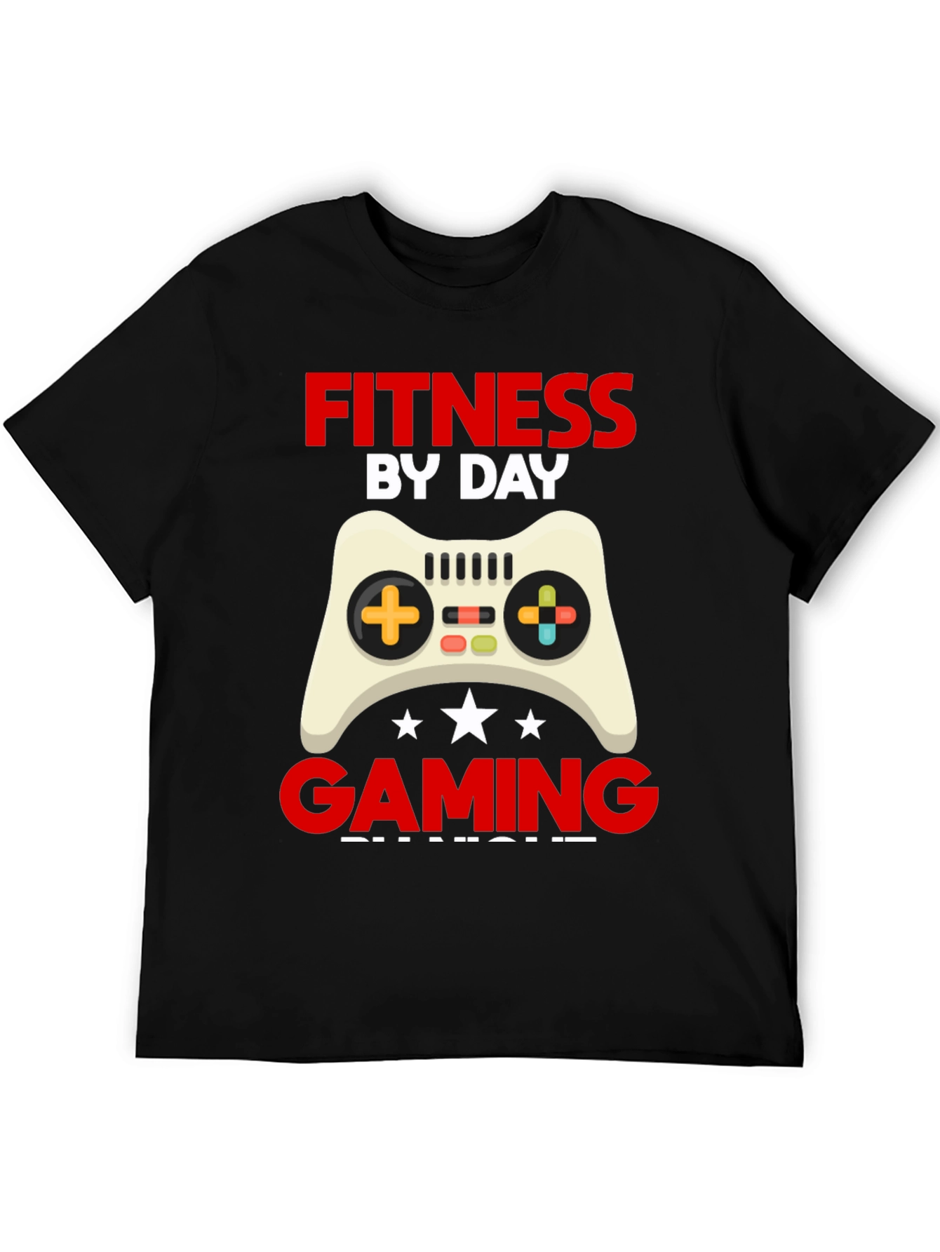Fitness By Day Gaming By Night Black Graphic Tee
