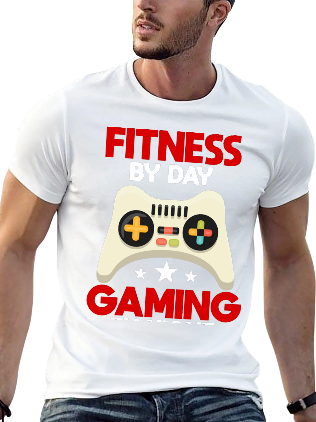 Fitness By Day Gaming By Night Black Graphic Tee
