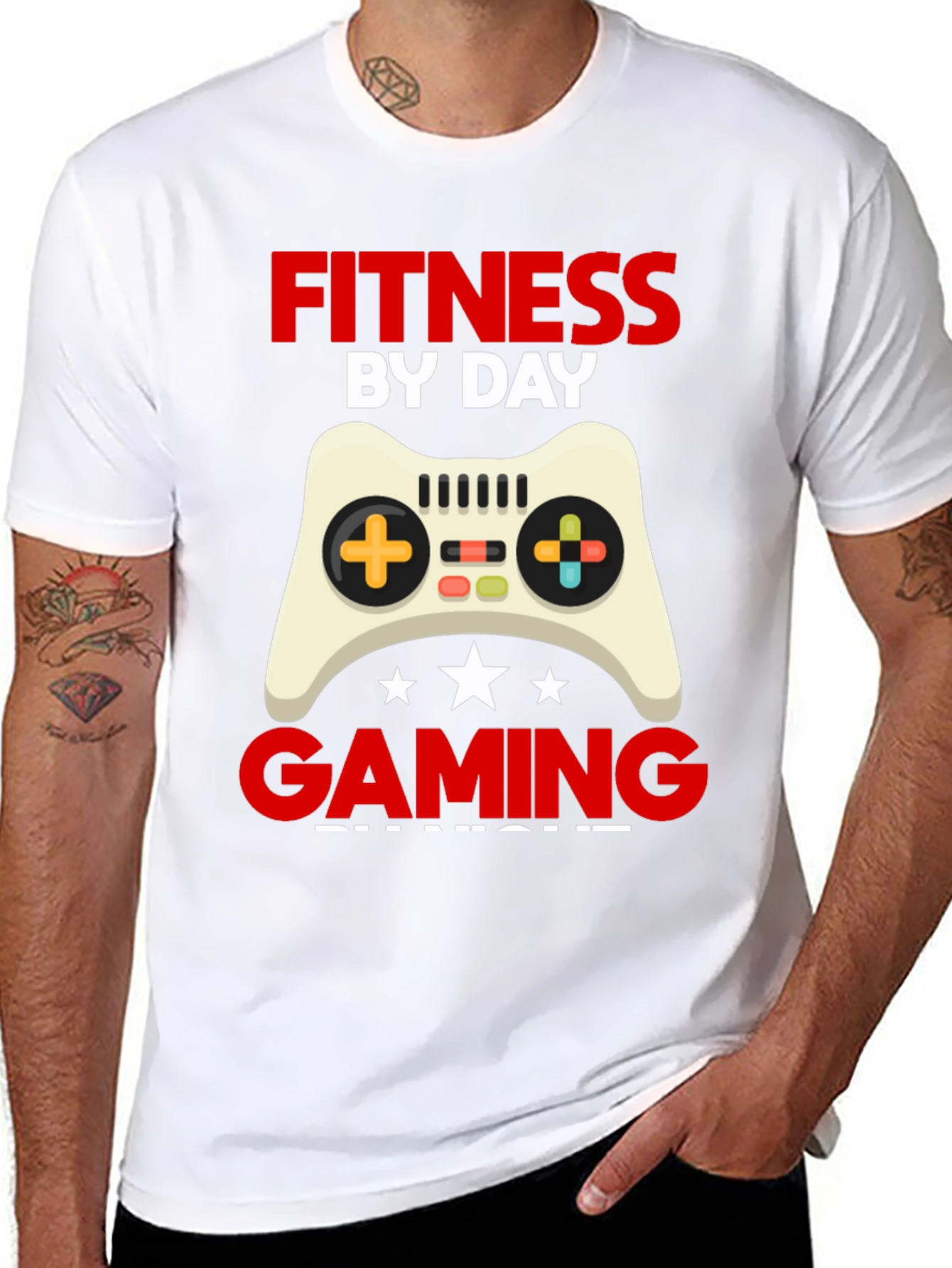 Fitness By Day Gaming By Night Black Graphic Tee