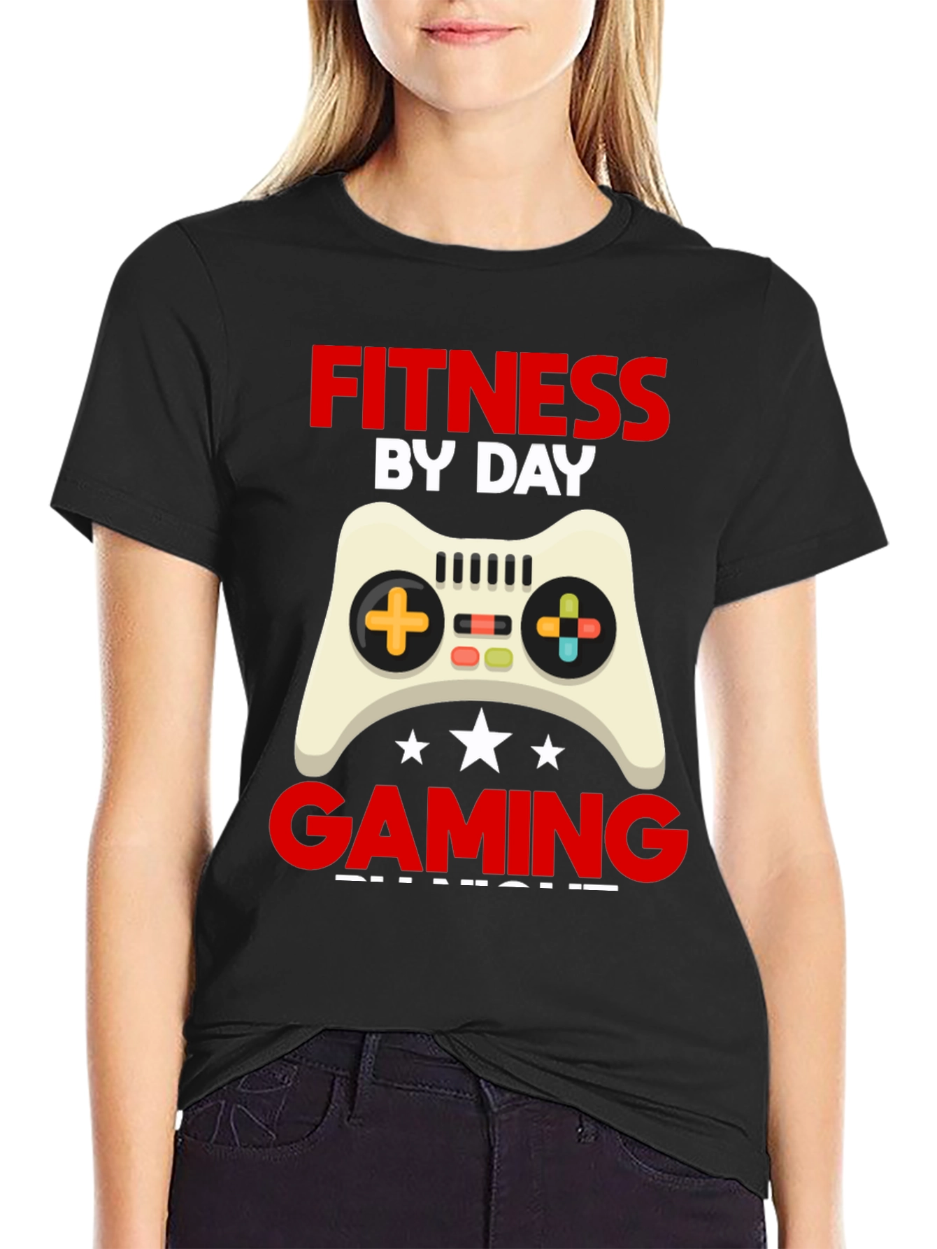 Fitness By Day Gaming By Night Black Graphic Tee
