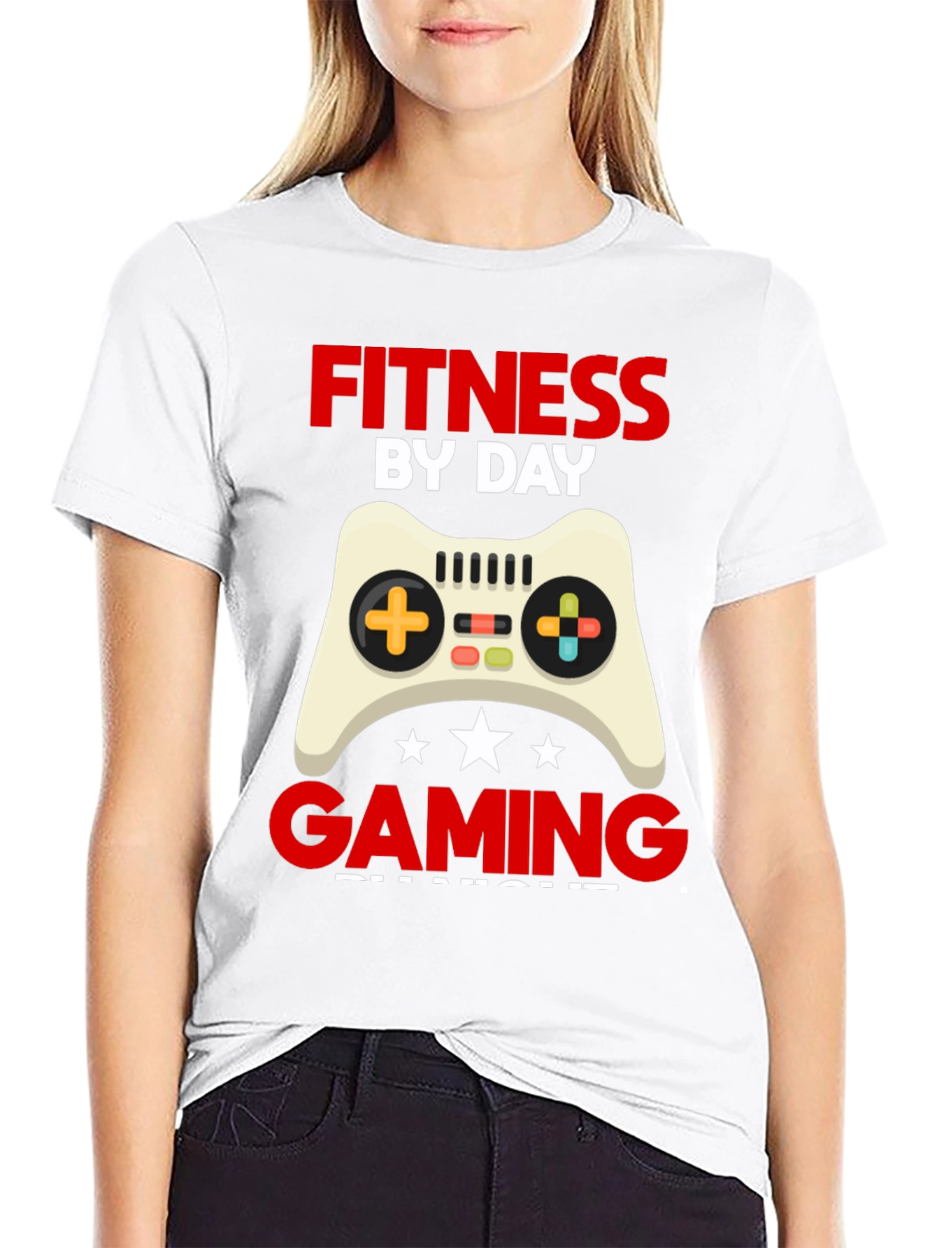 Fitness By Day Gaming By Night Black Graphic Tee