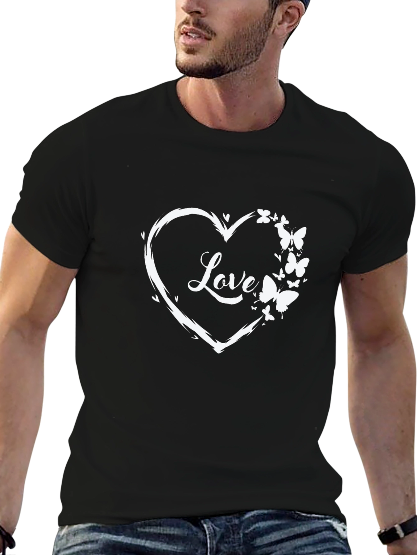 Love Heart Butterfly Graphic Tee - Black