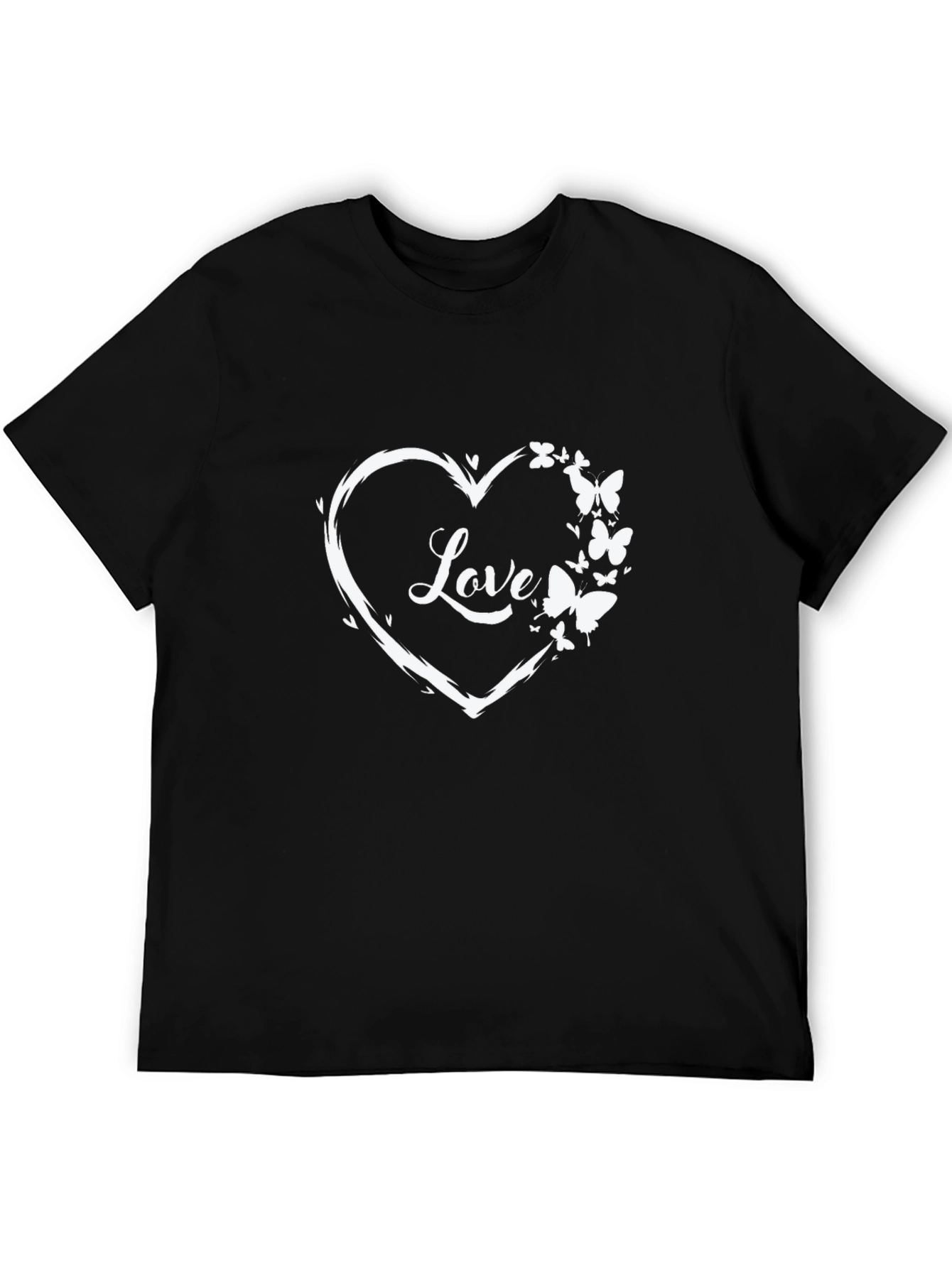 Love Heart Butterfly Graphic Tee - Black