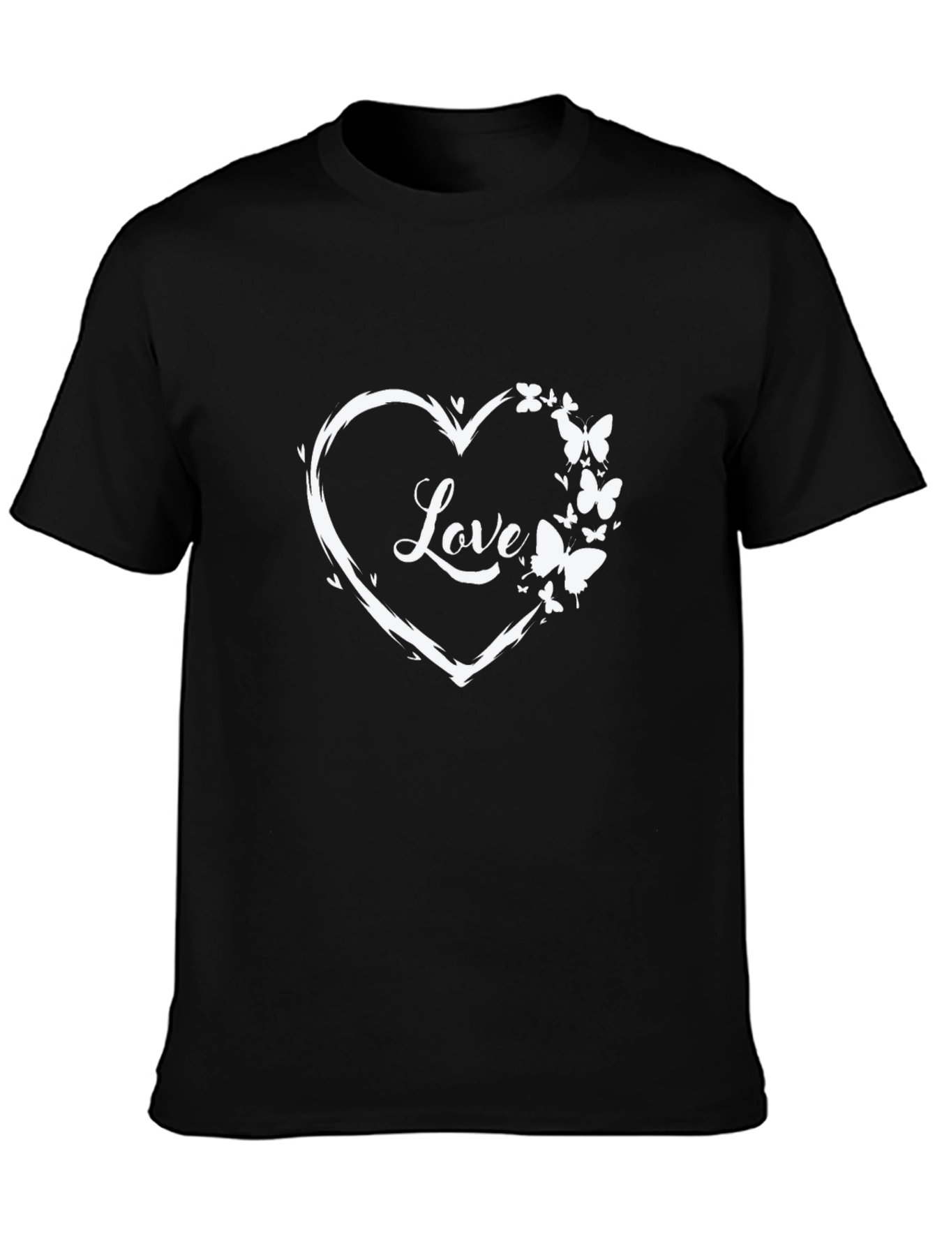 Love Heart Butterfly Graphic Tee - Black