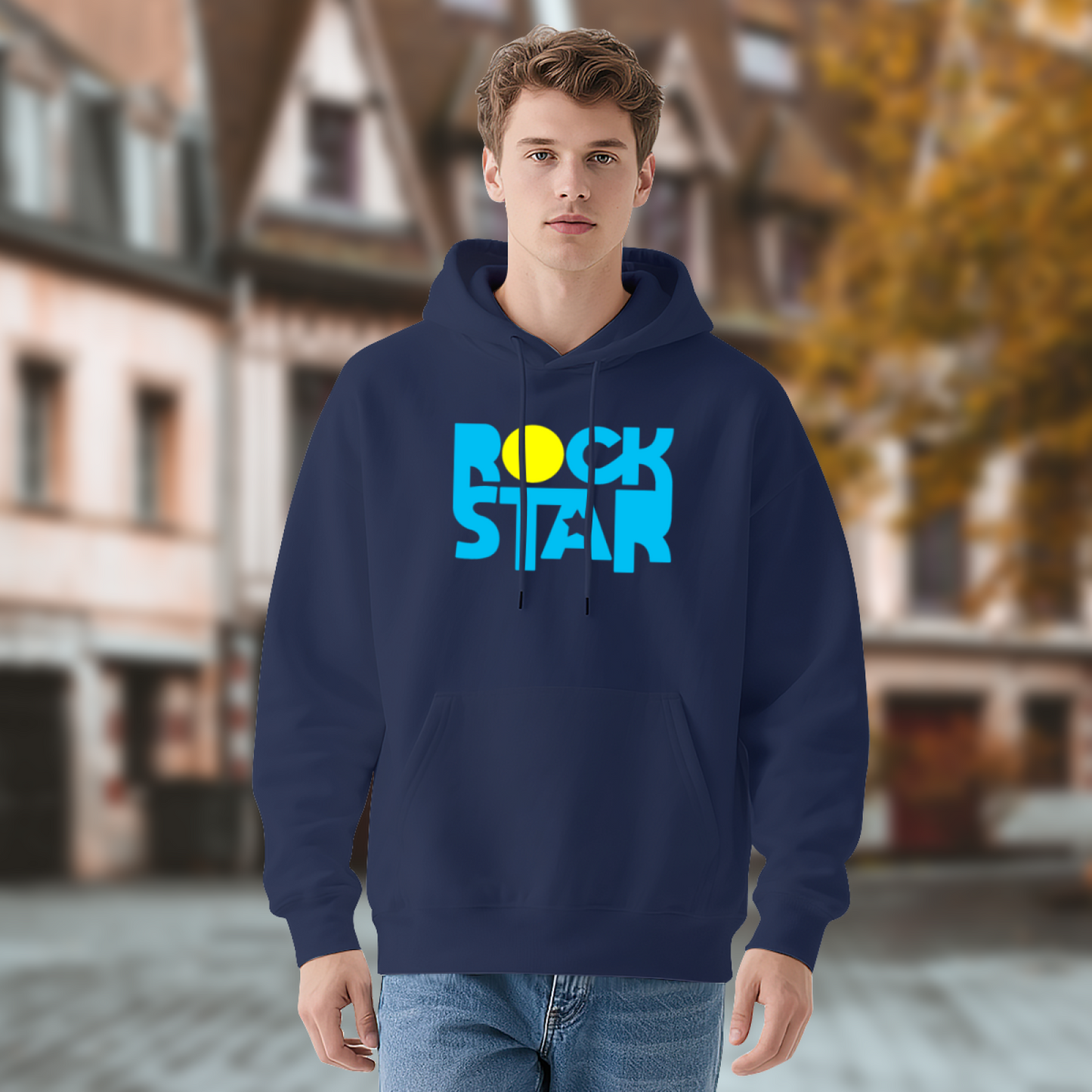 Bold Rock Star Color Block Letter Hoodie, Music Fan Trendy Cozy Street Sweatshirt