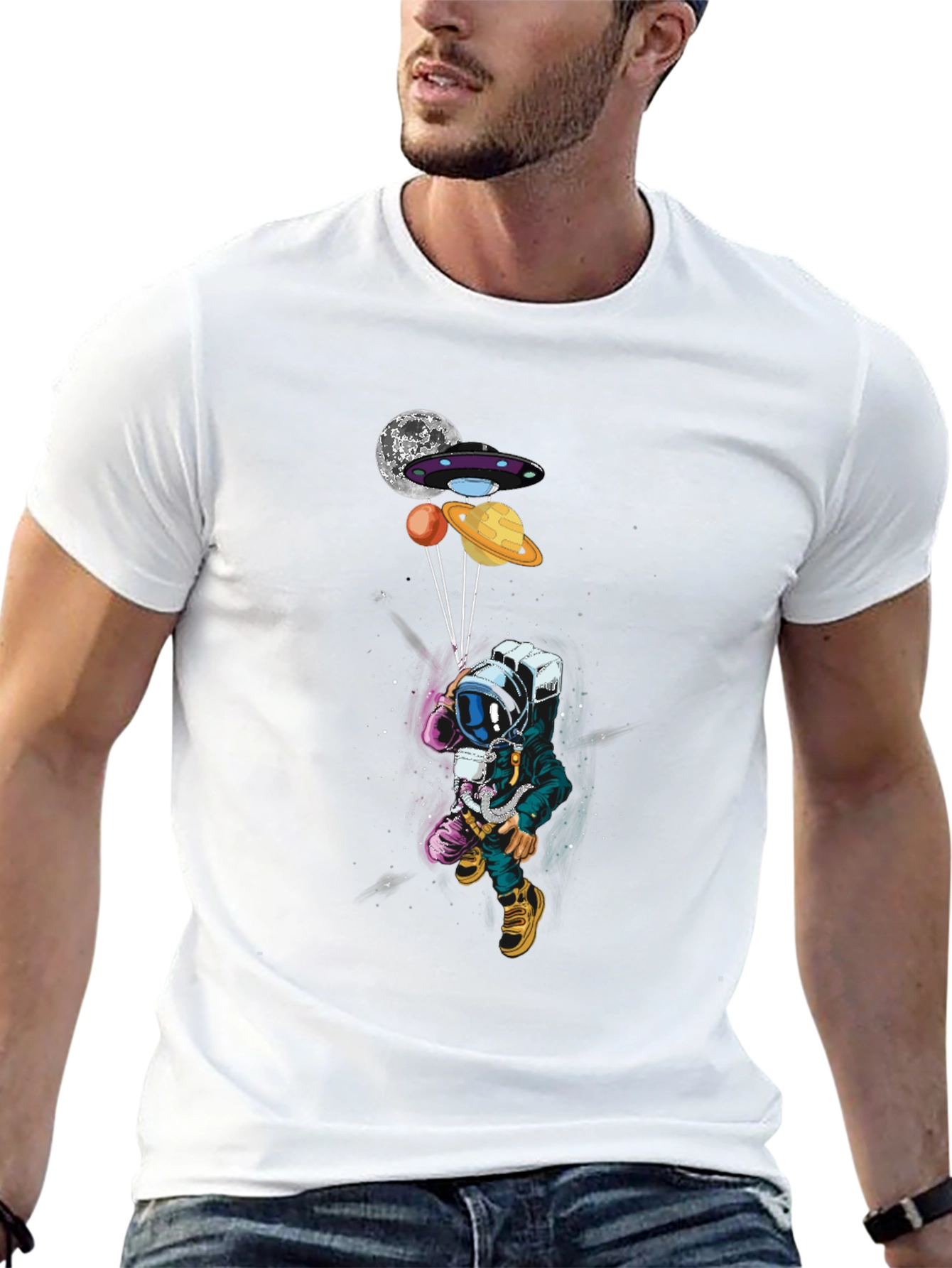Astronaut & Space Balloons Graphic Tee
