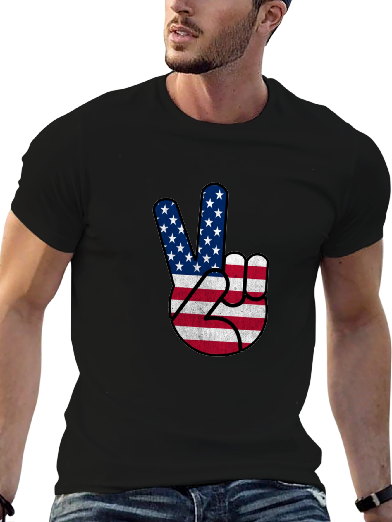USA Flag Peace Sign Black T-Shirt
