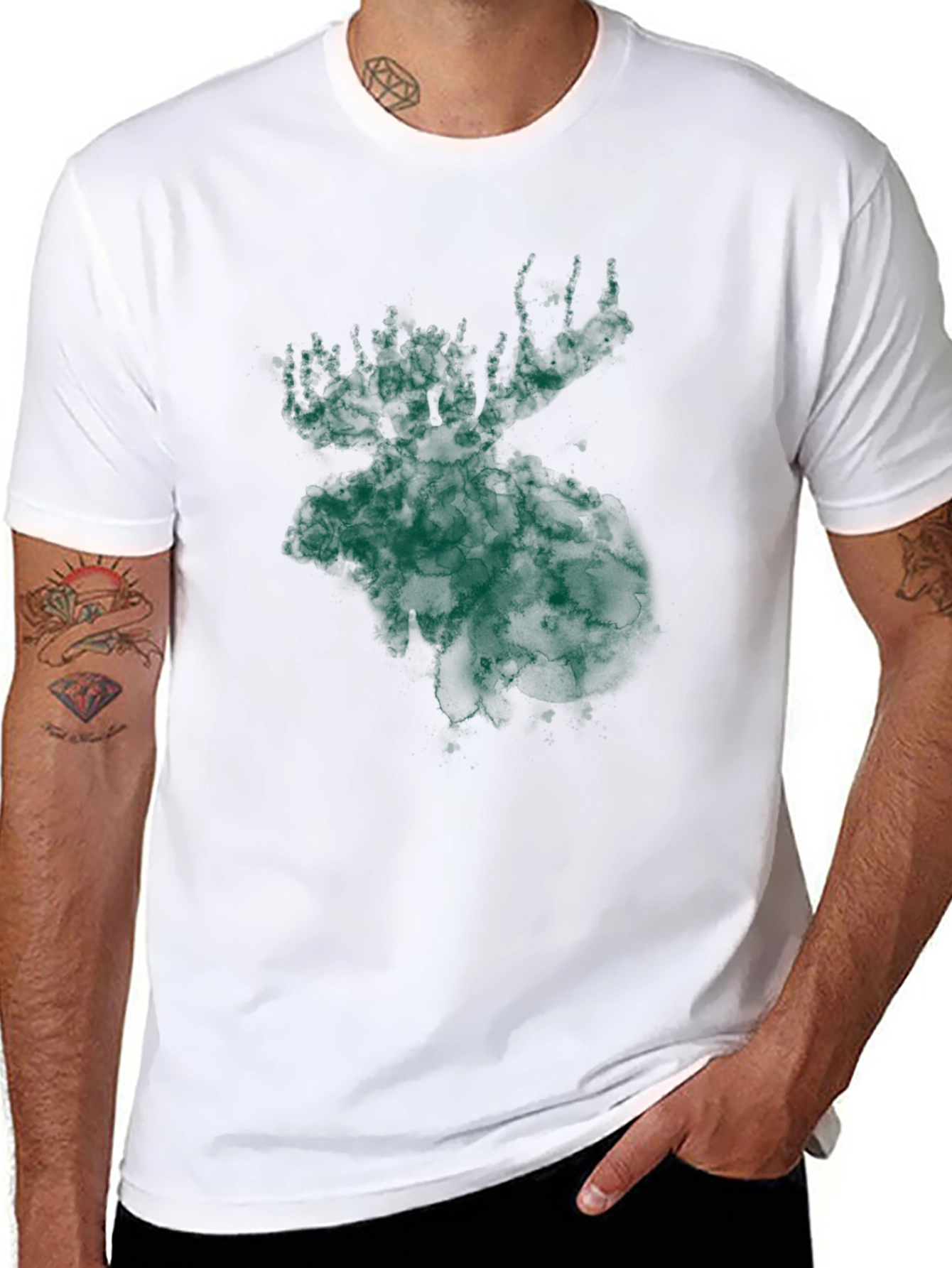 Green Moose Graphic Print Black T-Shirt