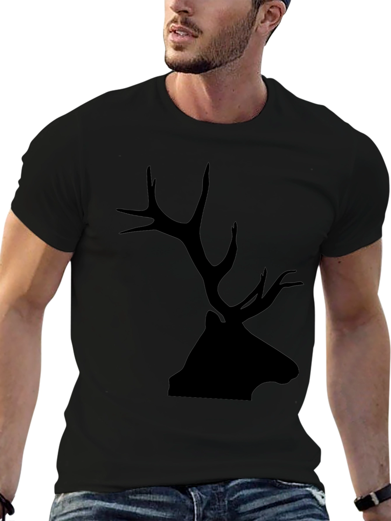 Mens Black Deer Silhouette Graphic T-Shirt