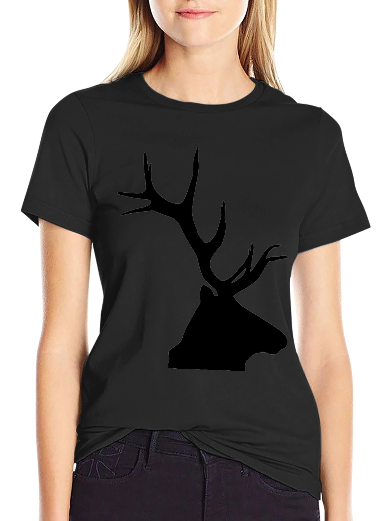 Mens Black Deer Silhouette Graphic T-Shirt