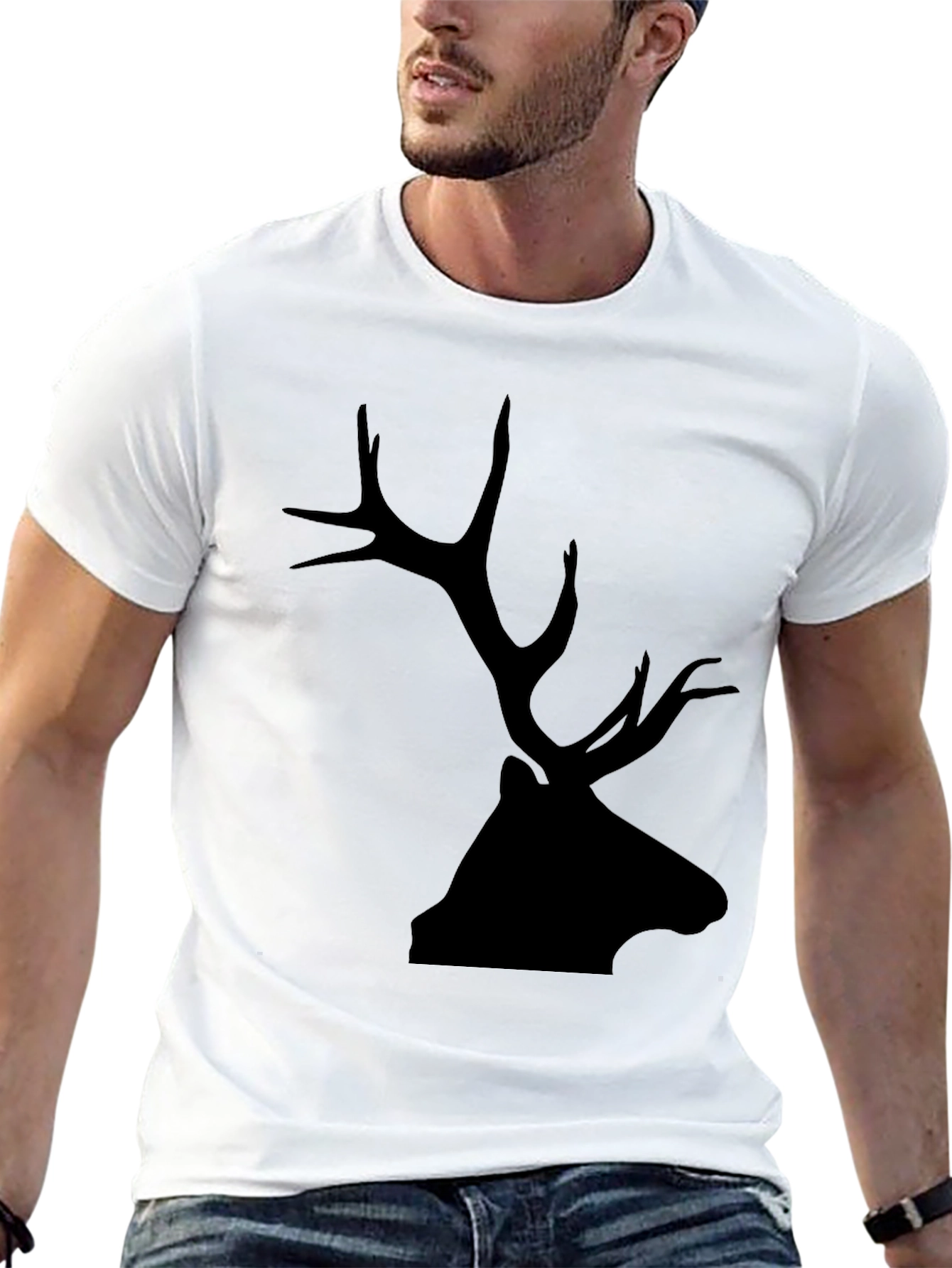 Mens Black Deer Silhouette Graphic T-Shirt