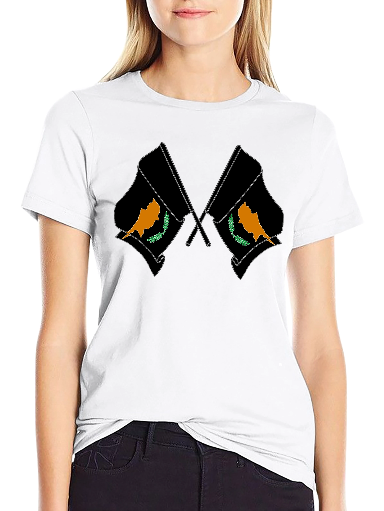 Cyprus Flag Graphic Print Black T-Shirt