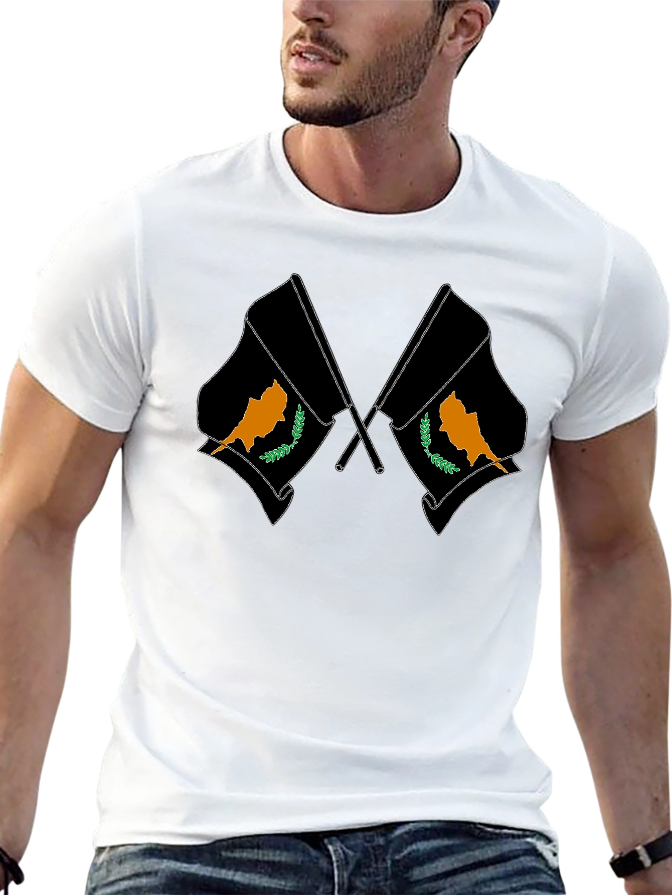 Cyprus Flag Graphic Print Black T-Shirt