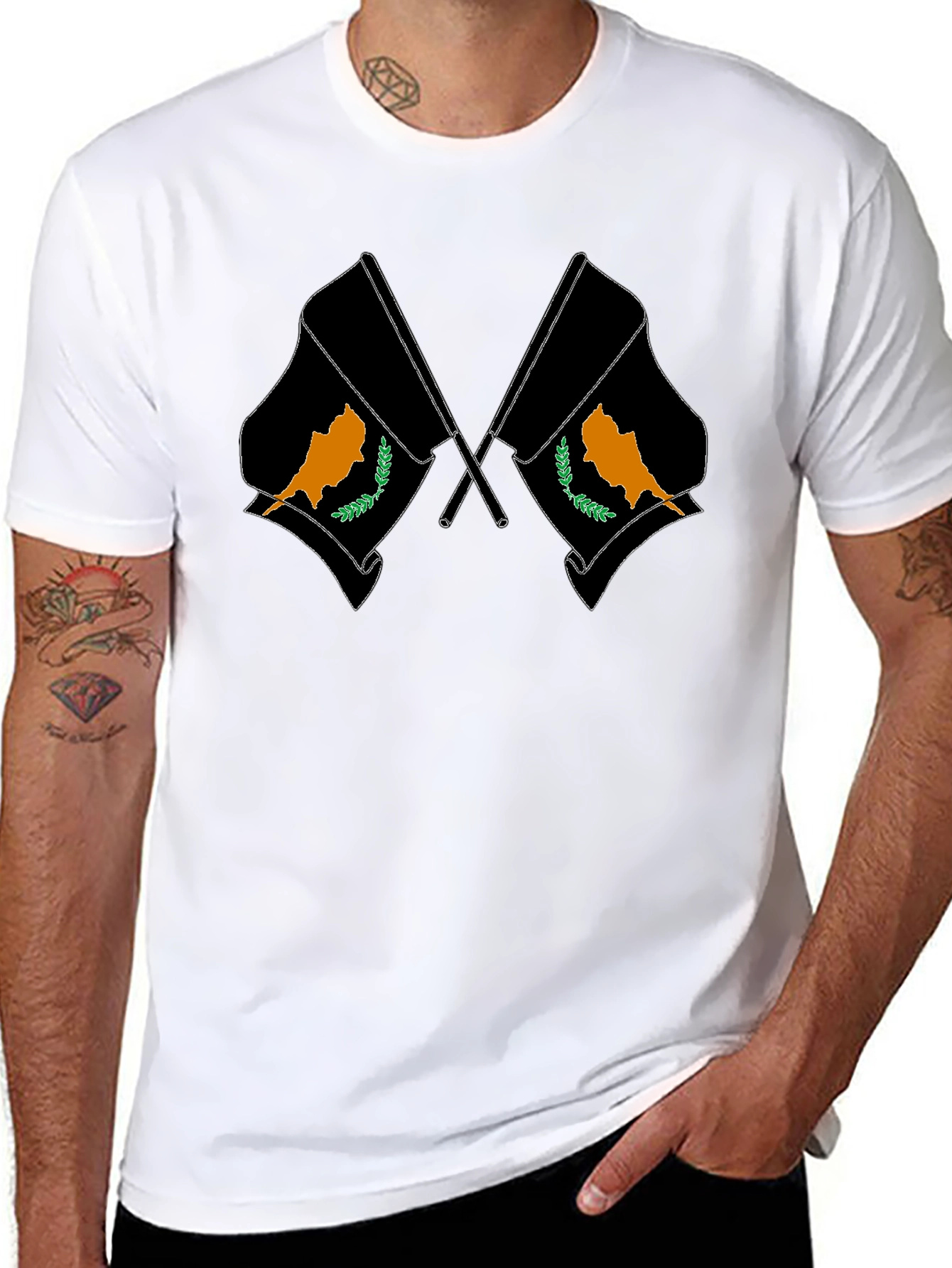 Cyprus Flag Graphic Print Black T-Shirt