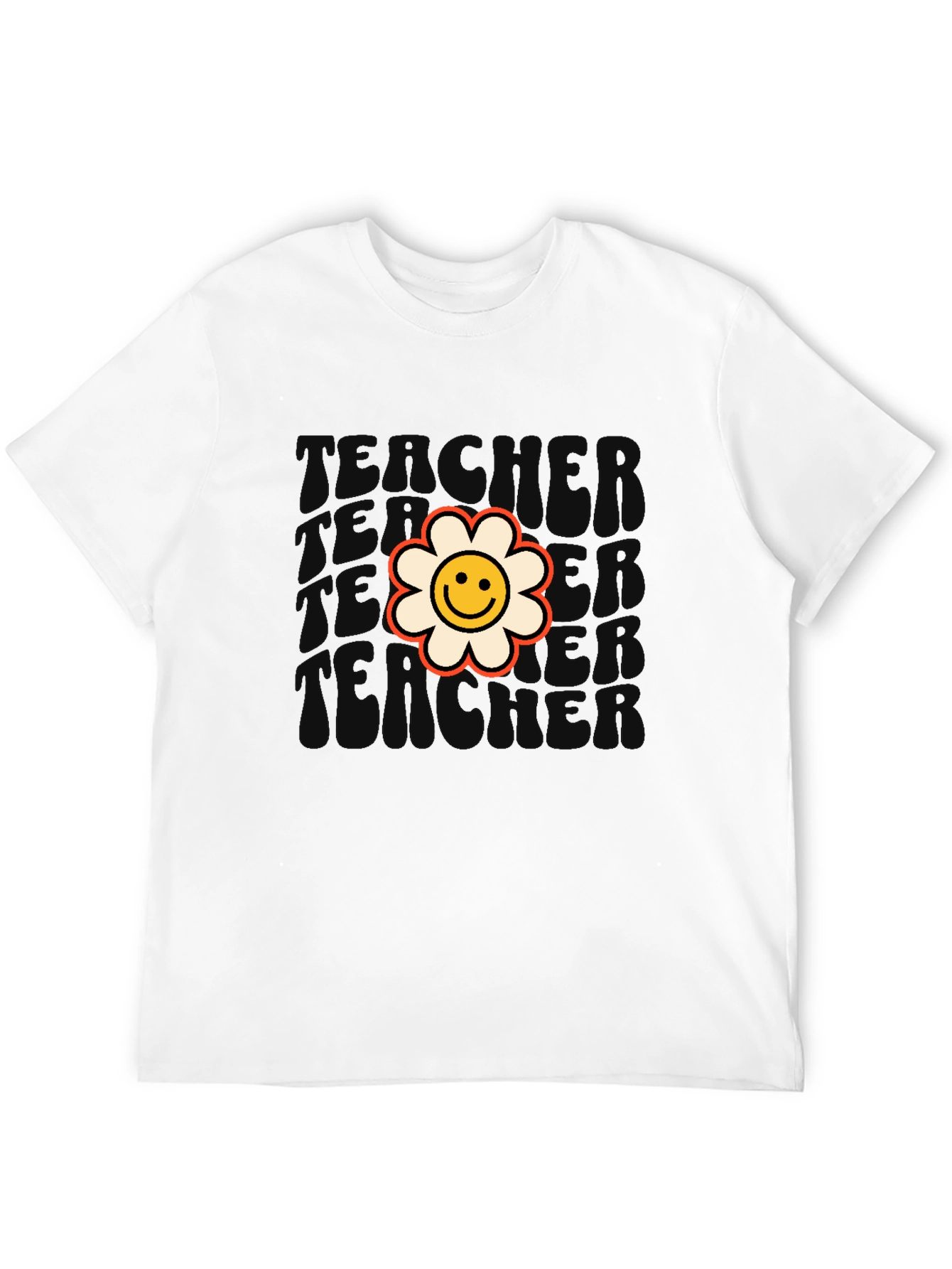 Retro Teacher Flower T-Shirt - Black