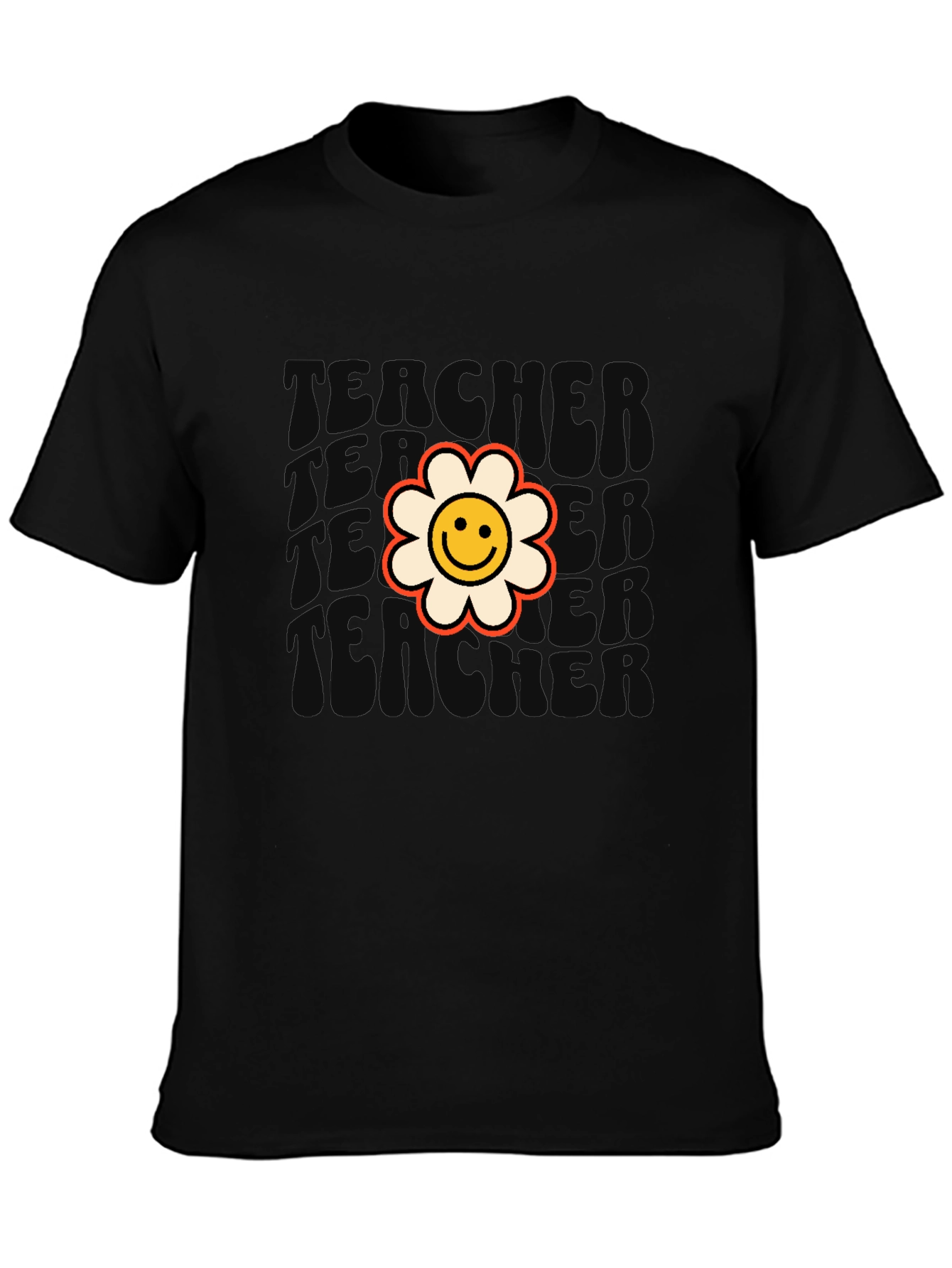 Retro Teacher Flower T-Shirt - Black