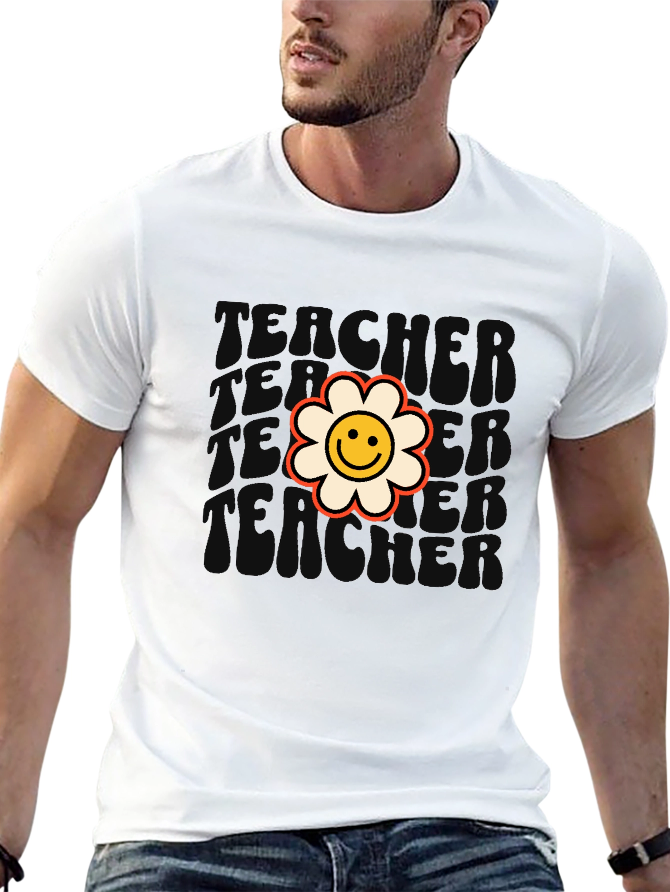 Retro Teacher Flower T-Shirt - Black