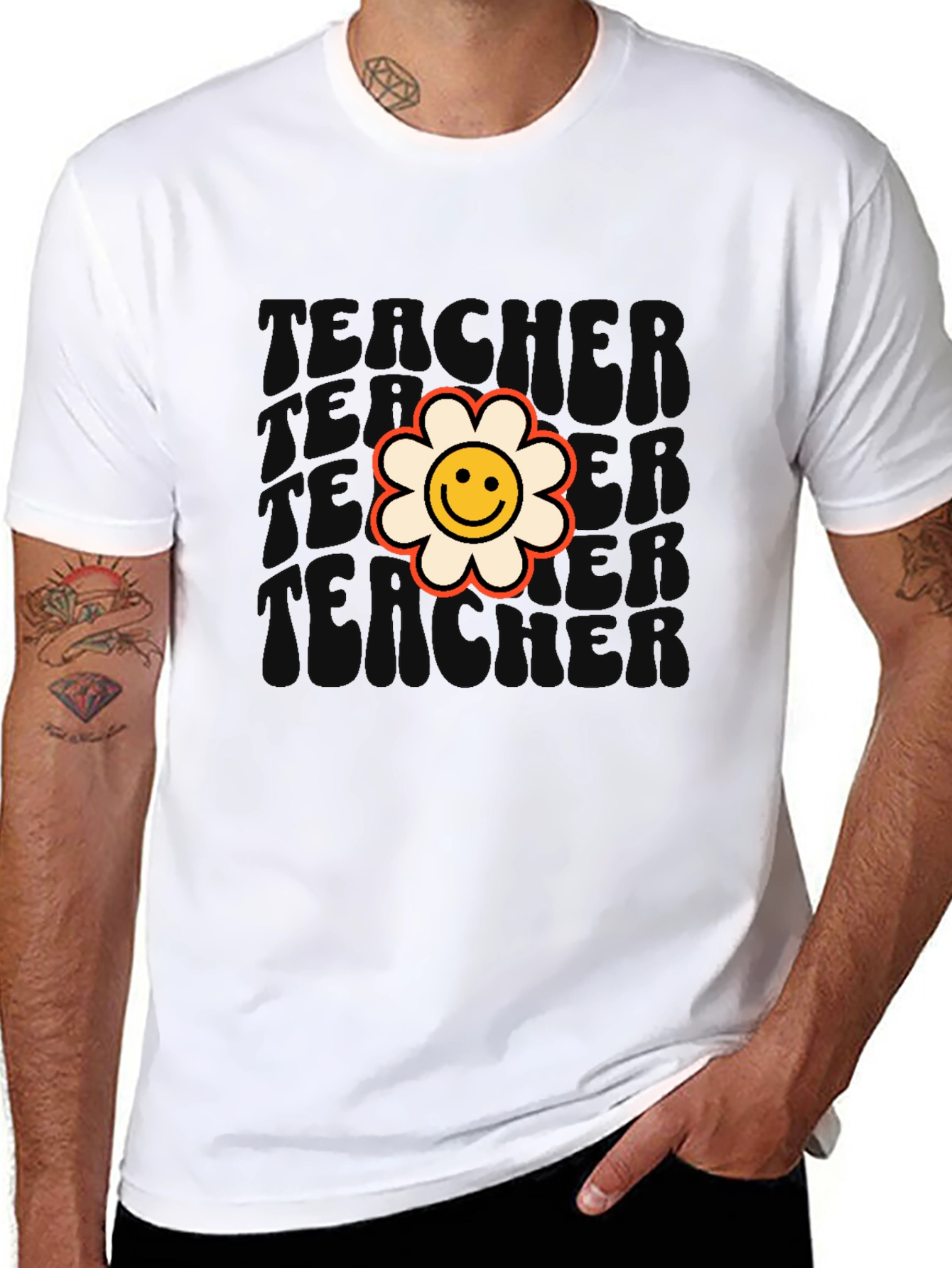 Retro Teacher Flower T-Shirt - Black