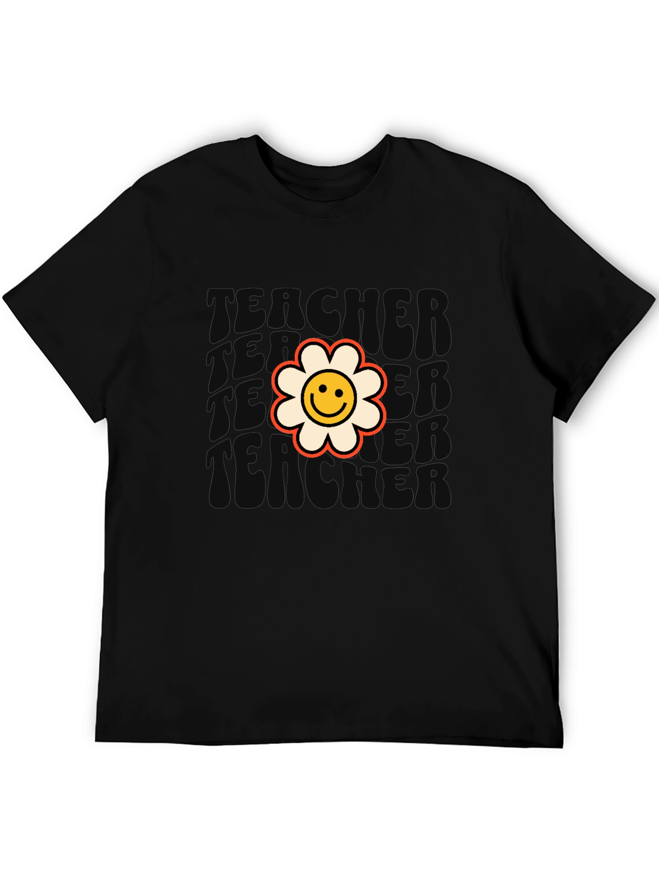 Retro Teacher Flower T-Shirt - Black