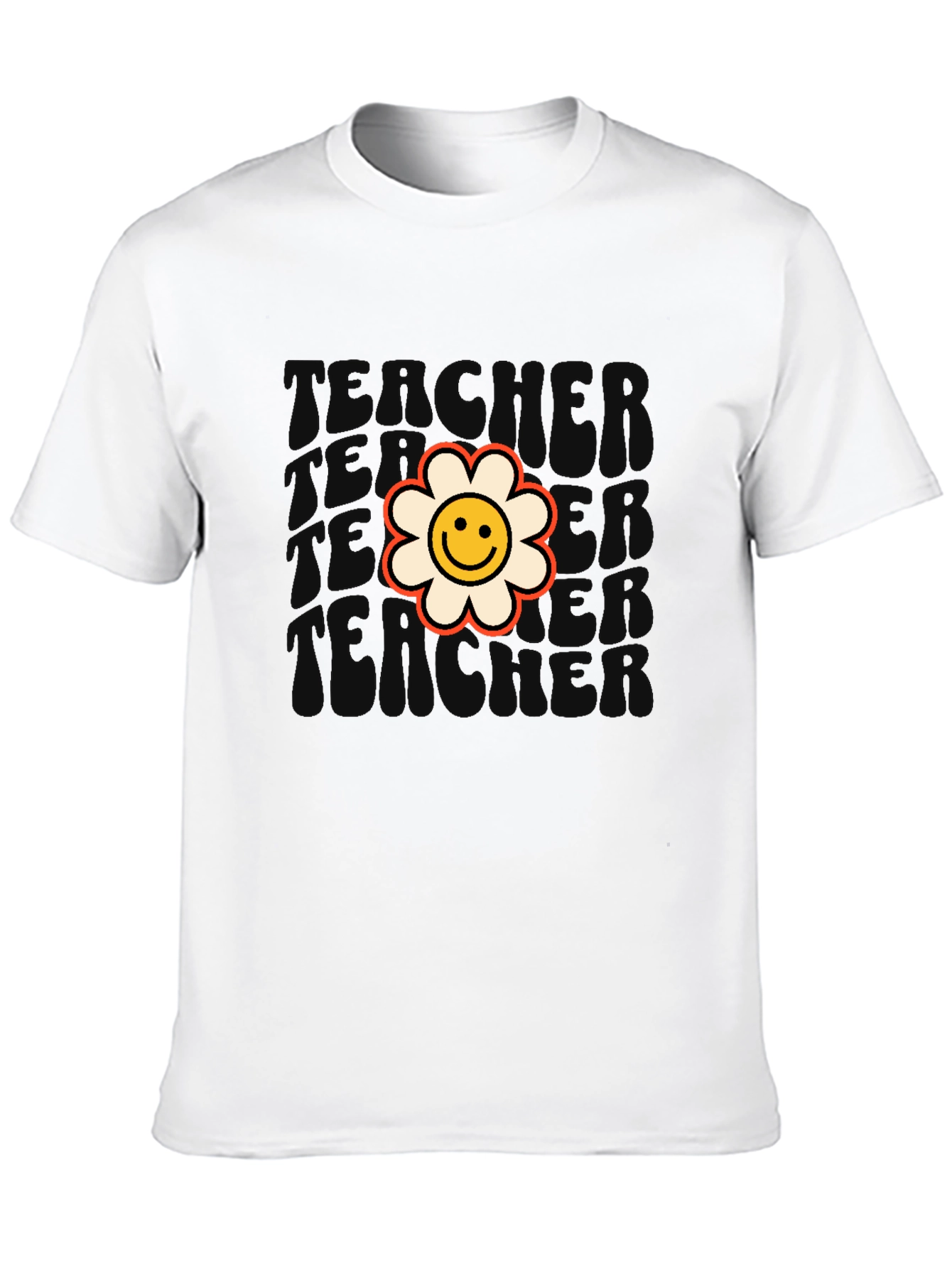 Retro Teacher Flower T-Shirt - Black