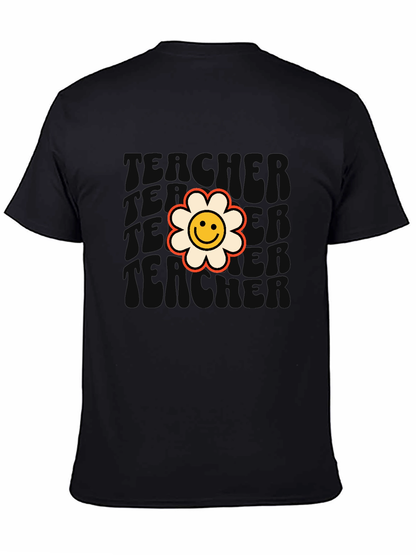 Retro Teacher Flower T-Shirt - Black