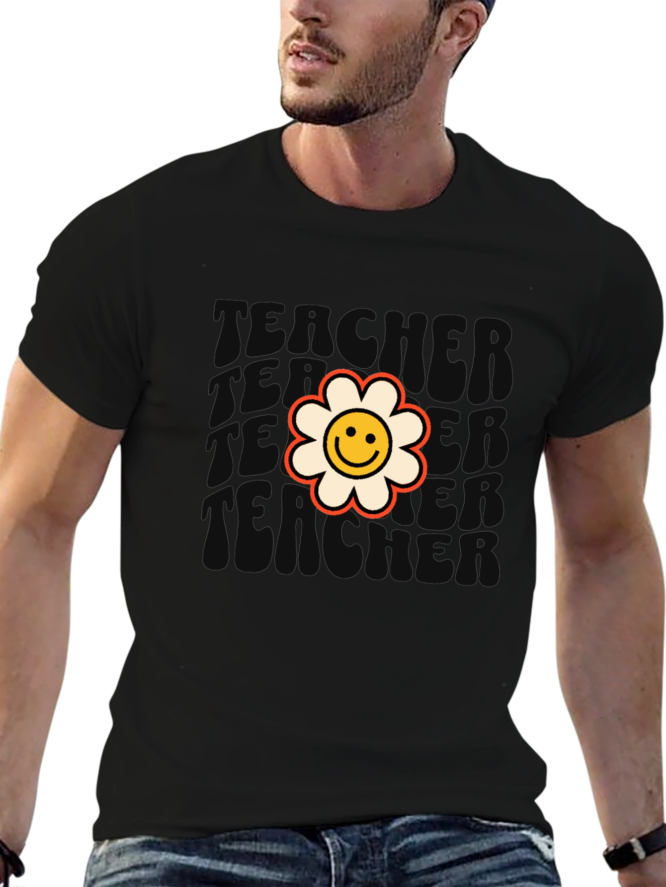 Retro Teacher Flower T-Shirt - Black