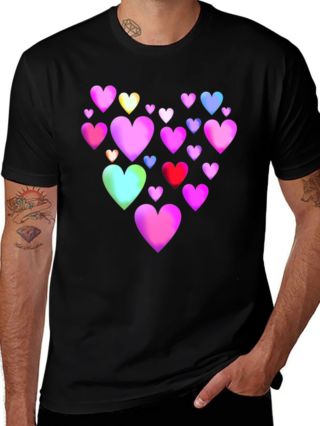 Heart Print Black T-Shirt