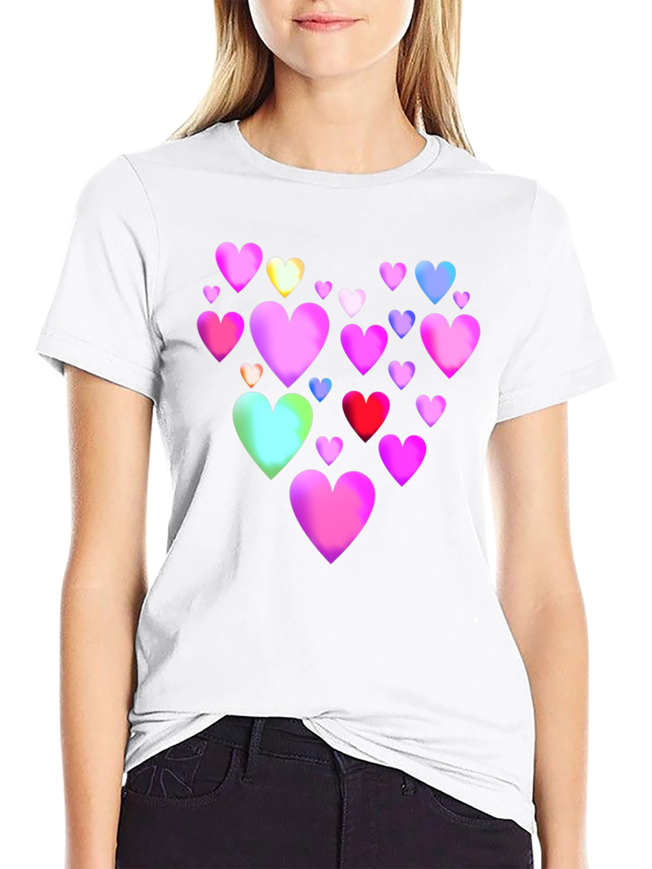 Heart Print Black T-Shirt