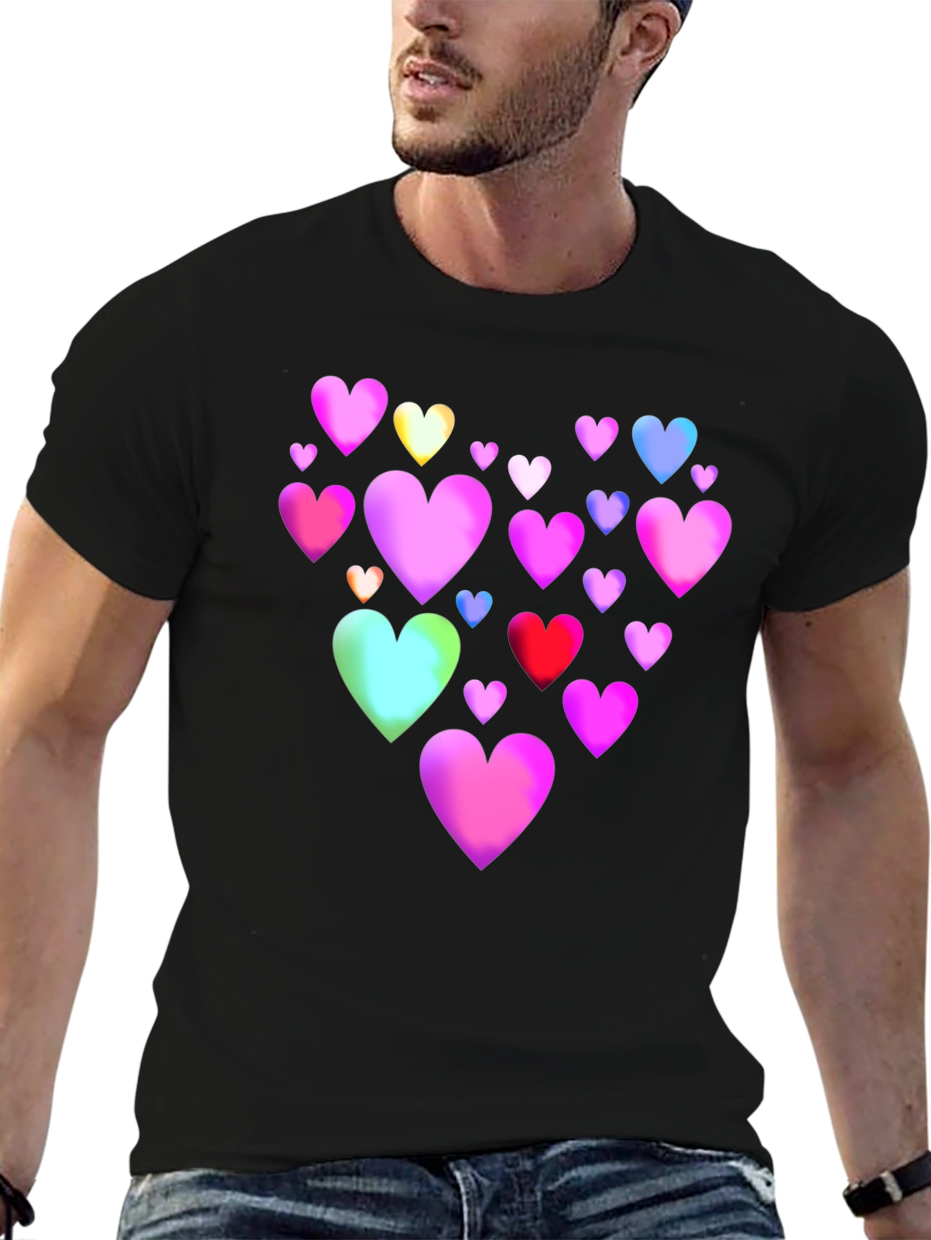 Heart Print Black T-Shirt