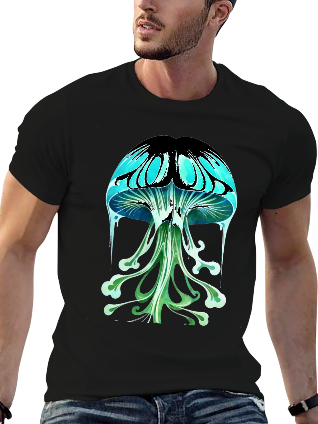 Psychedelic Mushroom Graphic Tee - Black