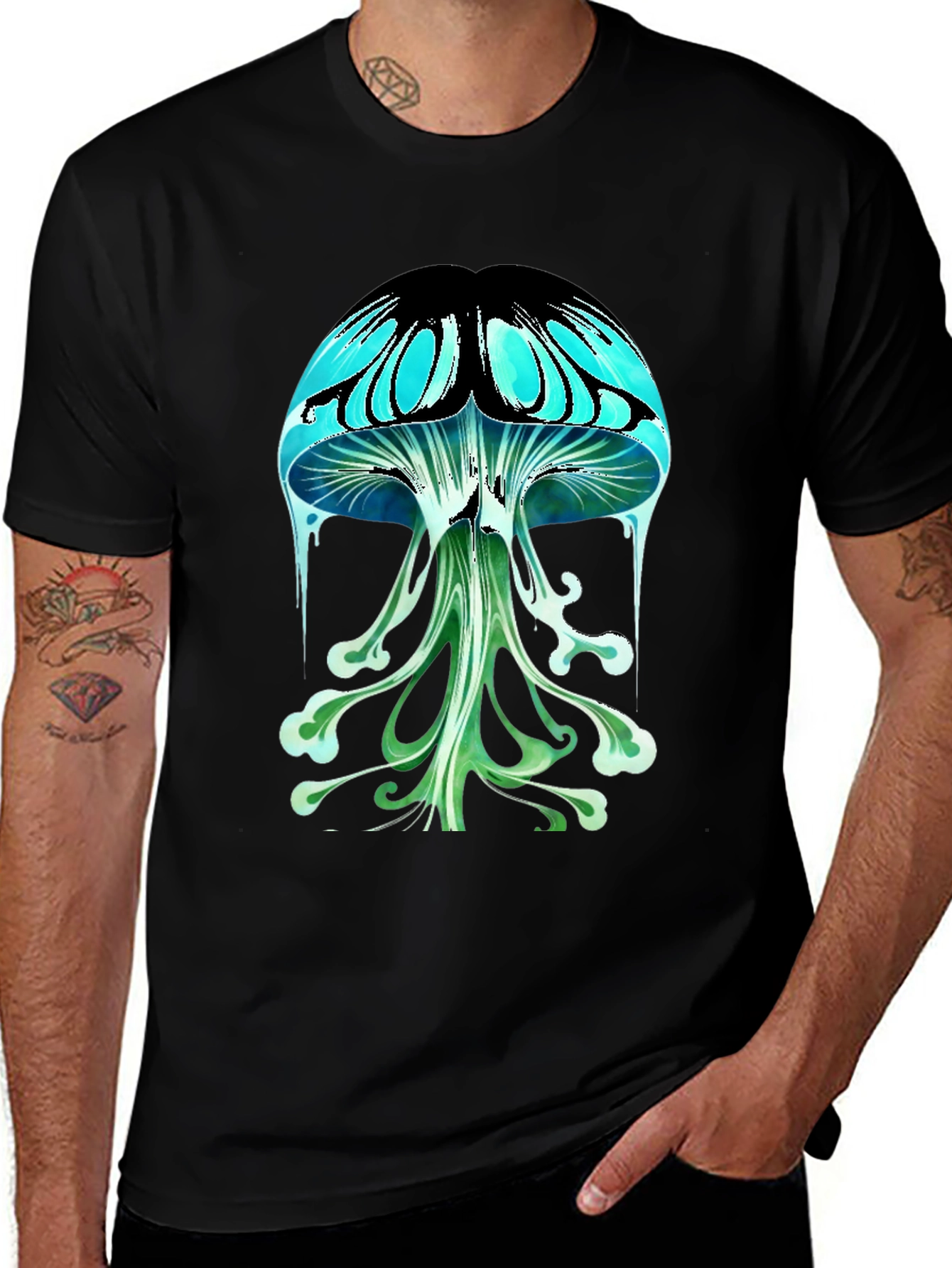 Psychedelic Mushroom Graphic Tee - Black