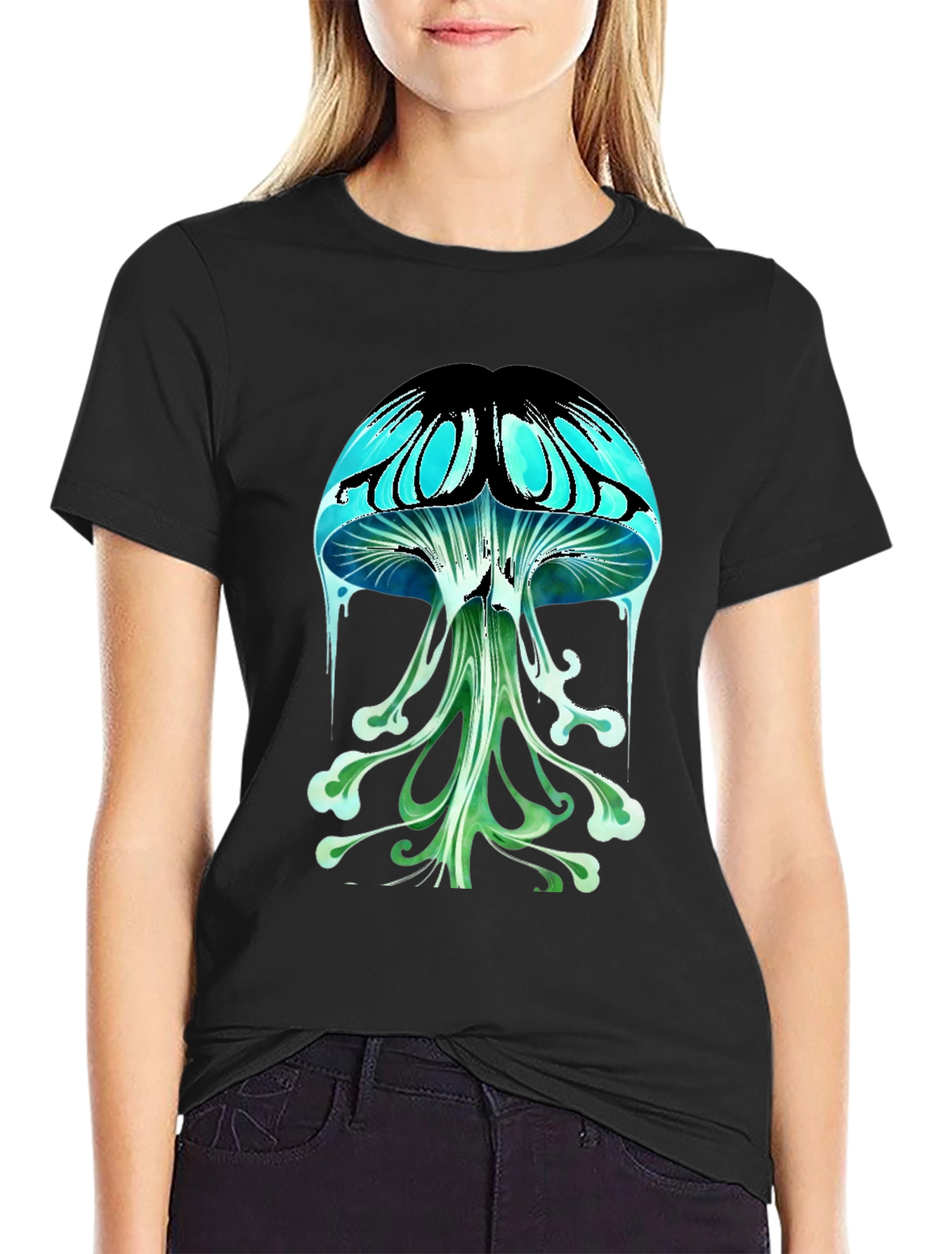 Psychedelic Mushroom Graphic Tee - Black