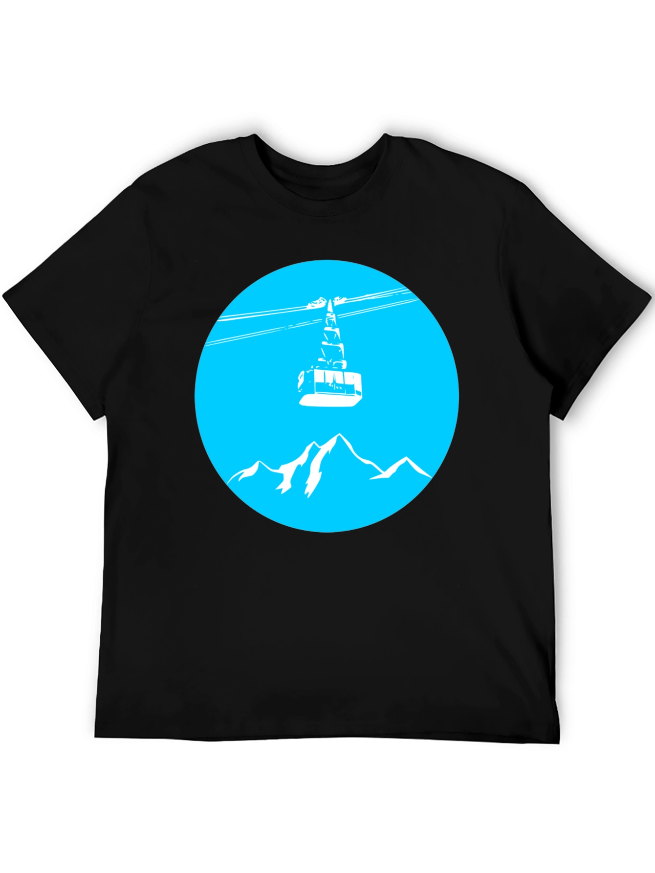Mountain Gondola Graphic Tee - Black Cotton T-Shirt