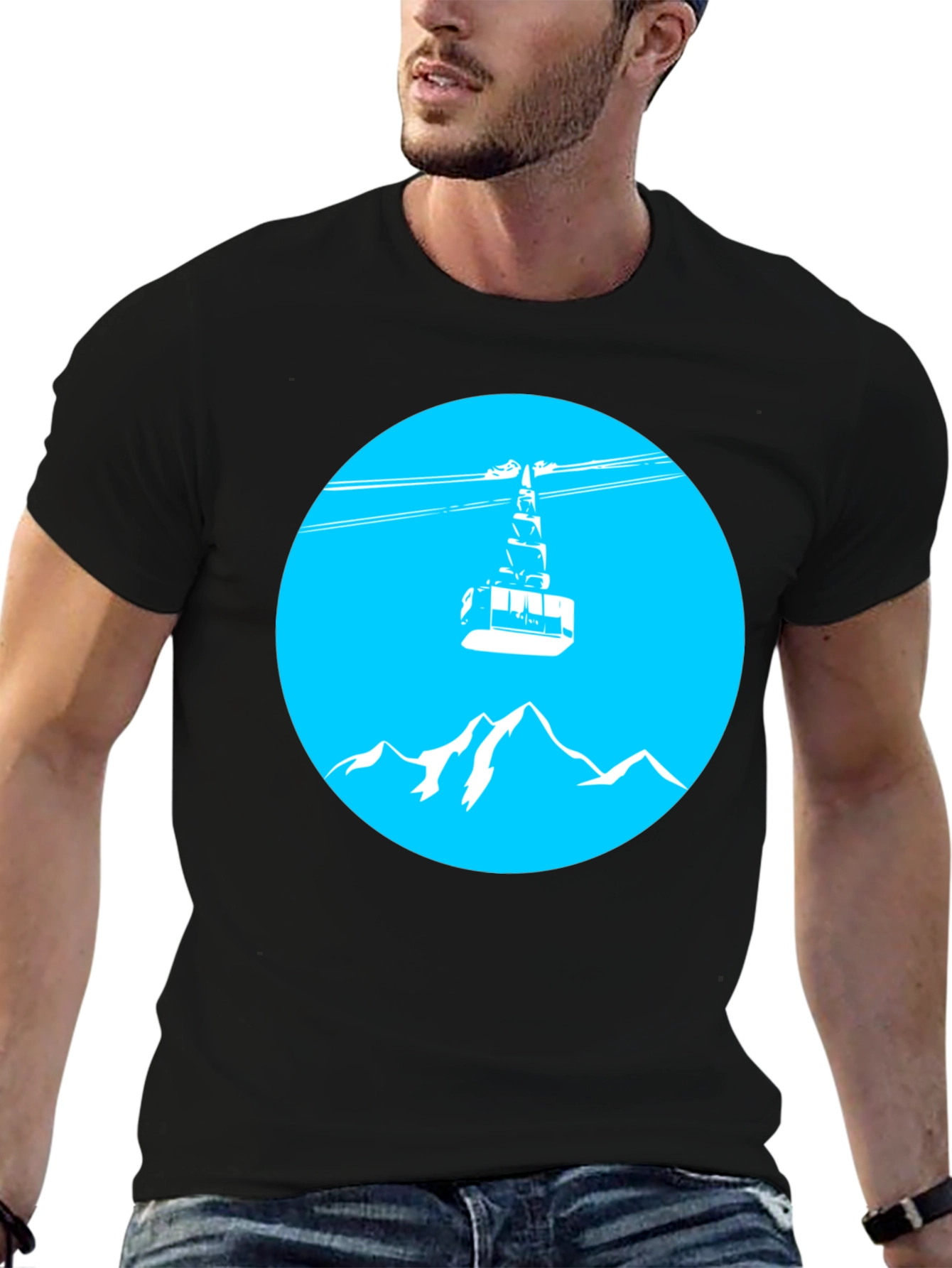 Mountain Gondola Graphic Tee - Black Cotton T-Shirt