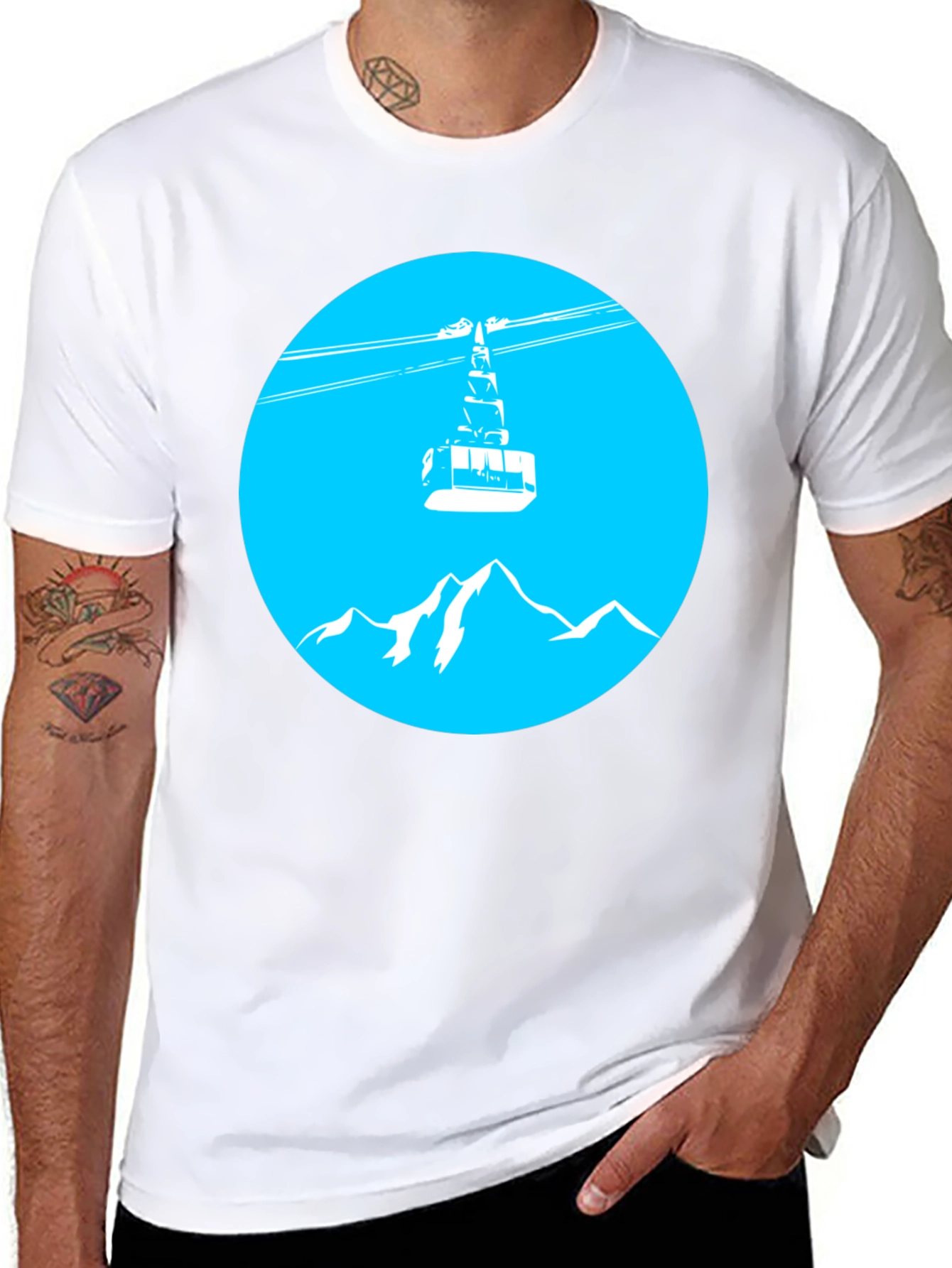 Mountain Gondola Graphic Tee - Black Cotton T-Shirt