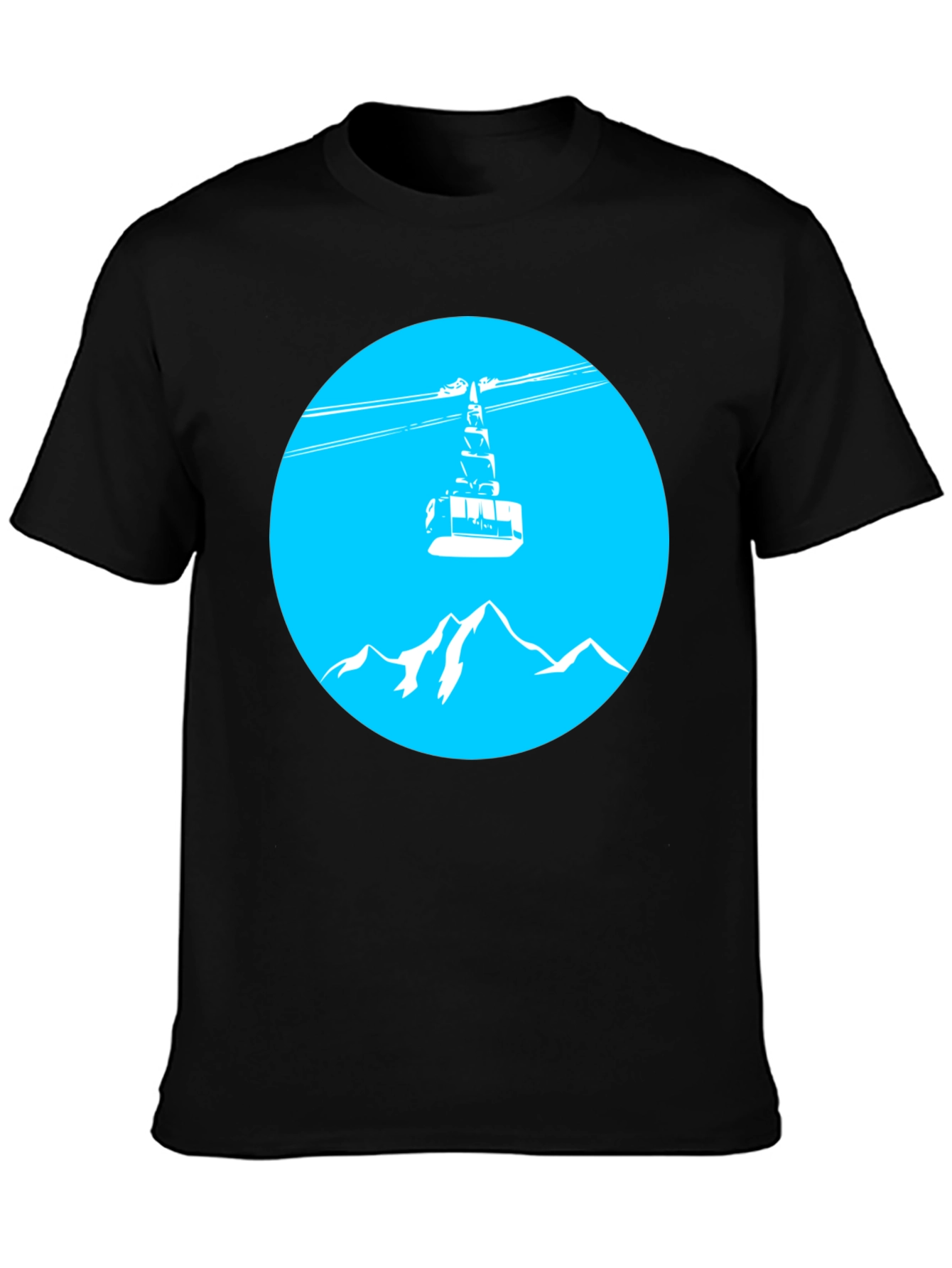 Mountain Gondola Graphic Tee - Black Cotton T-Shirt