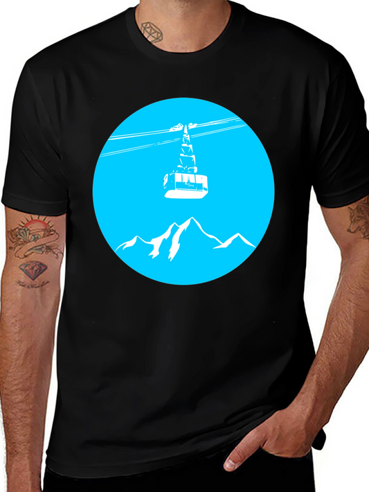 Mountain Gondola Graphic Tee - Black Cotton T-Shirt