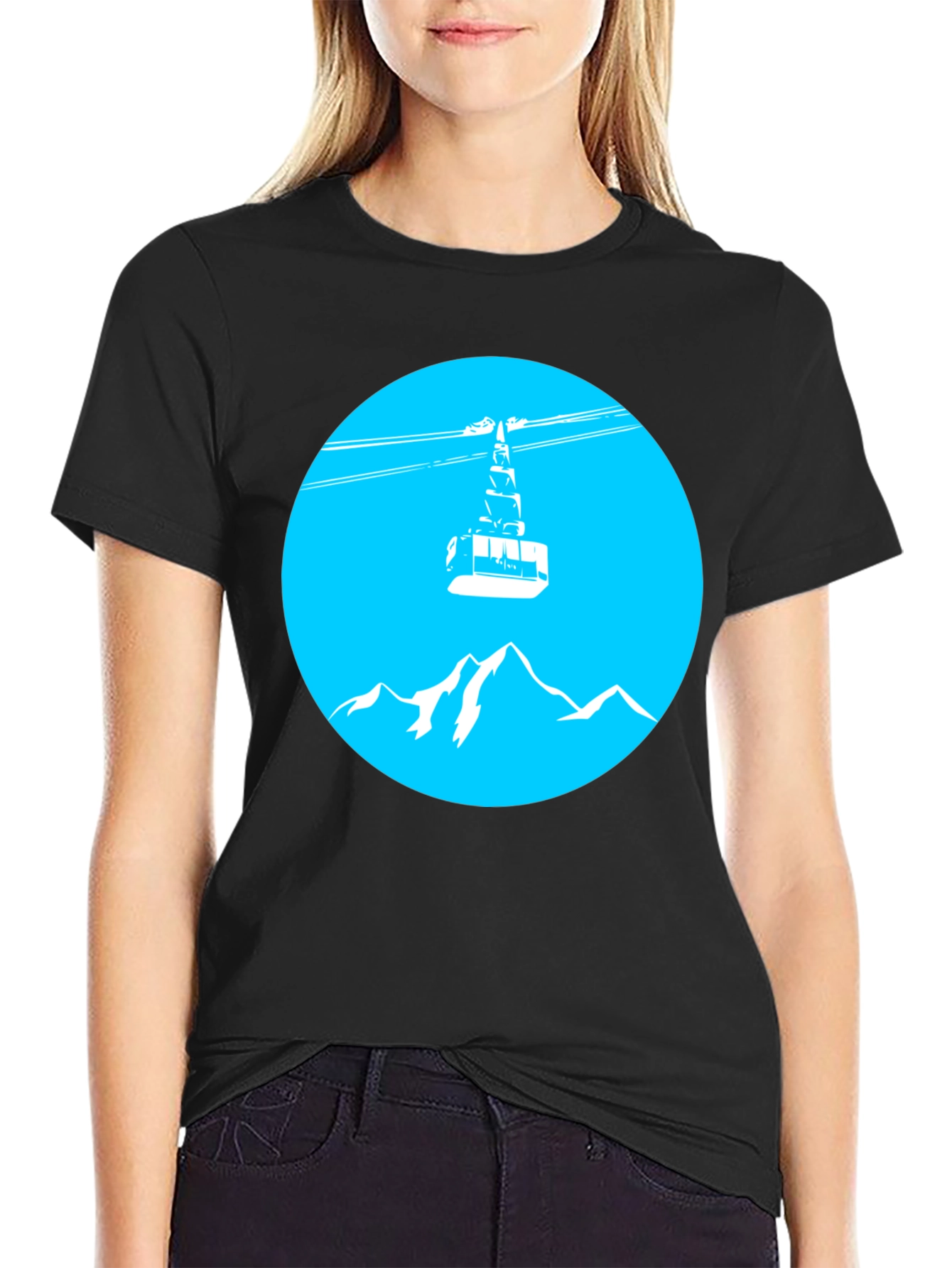 Mountain Gondola Graphic Tee - Black Cotton T-Shirt