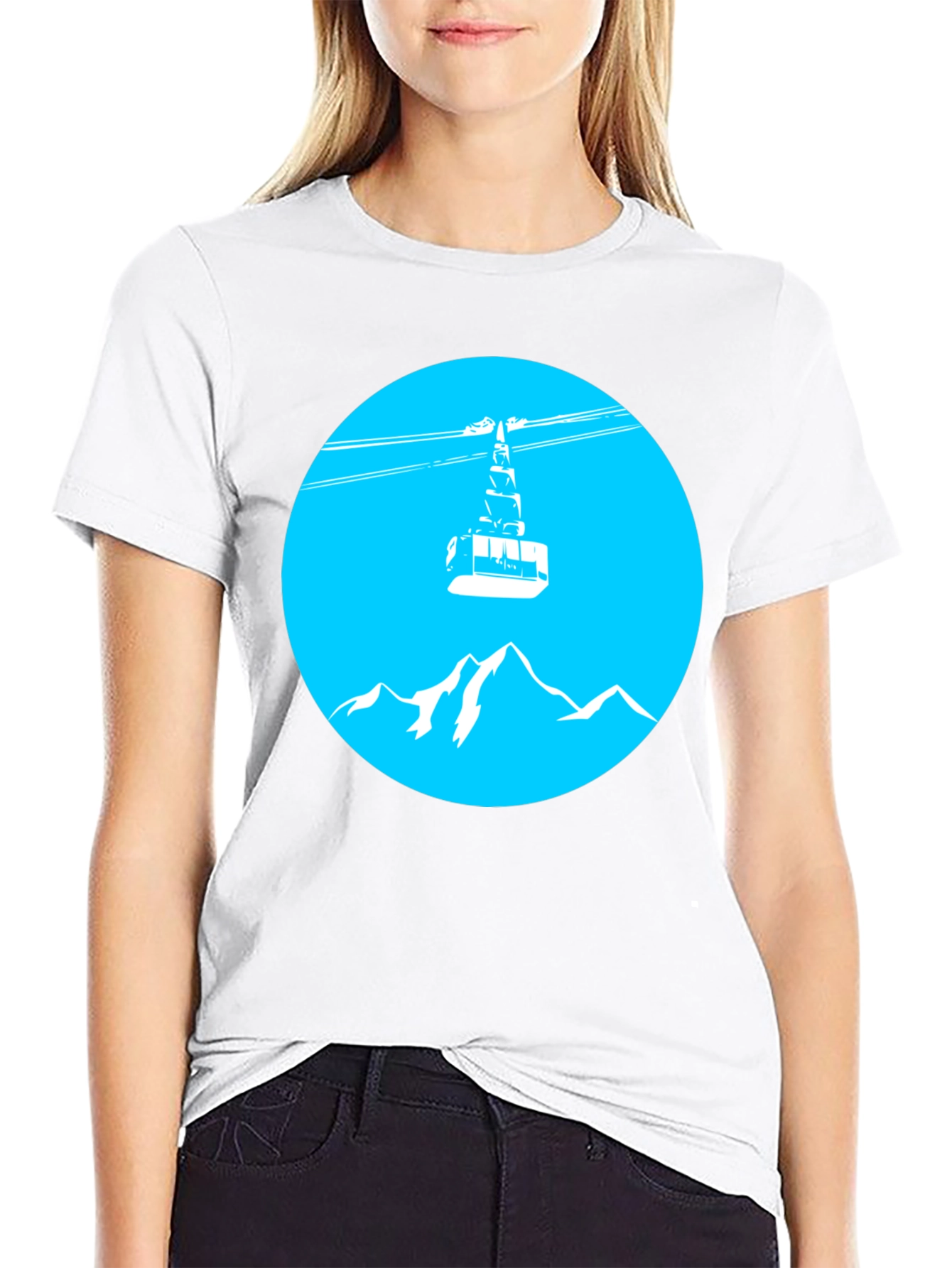 Mountain Gondola Graphic Tee - Black Cotton T-Shirt