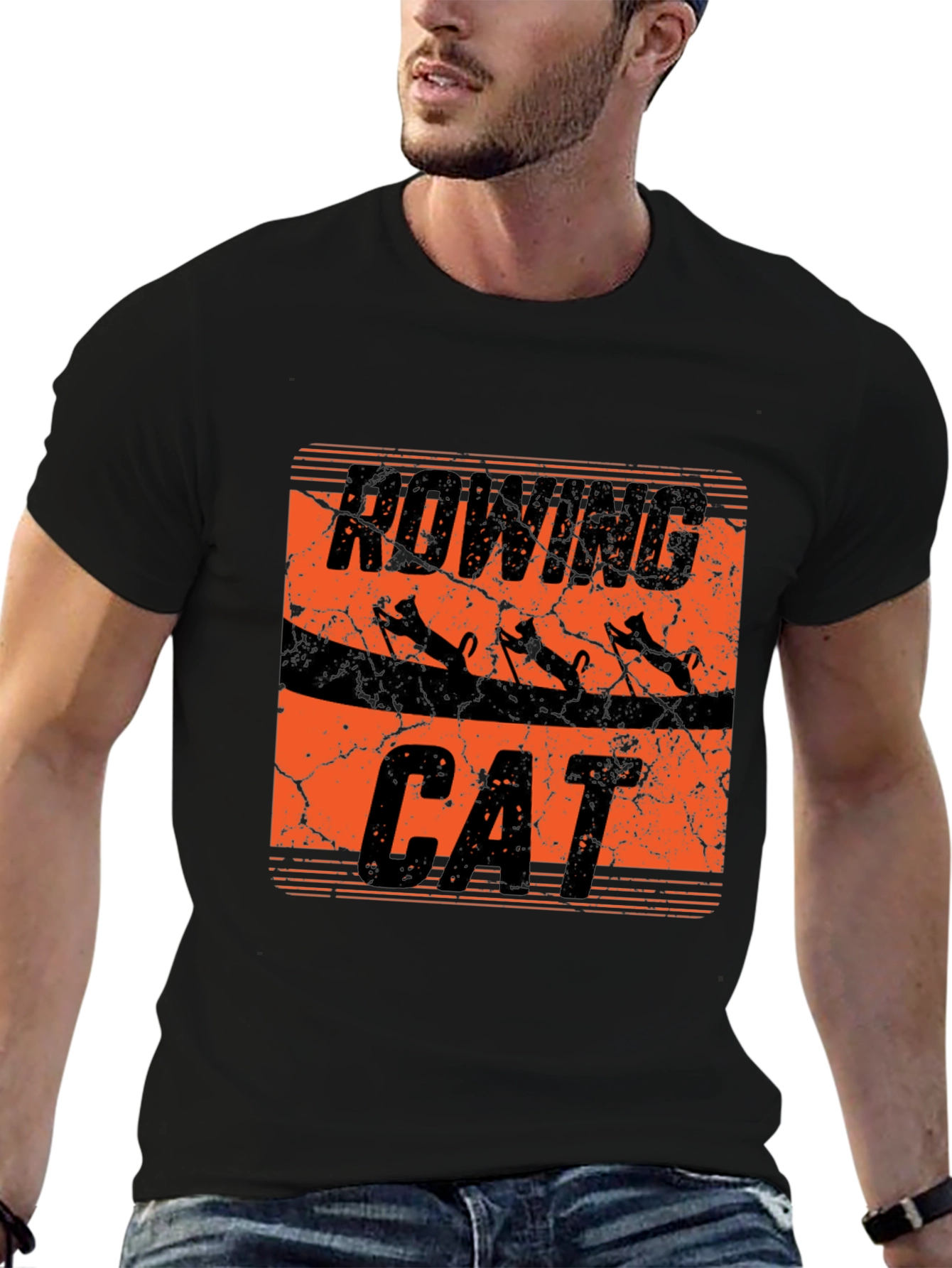 Rowing Cat T-Shirt - Unique Graphic Tee