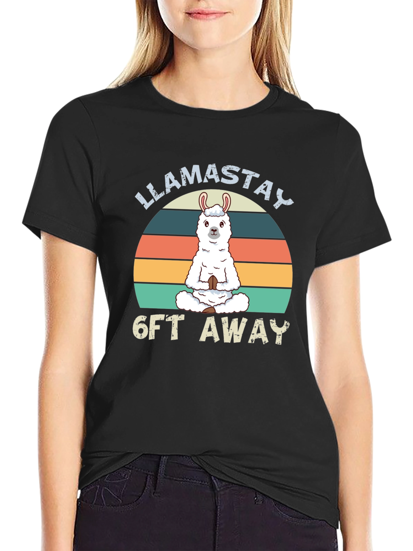 Llamastay 6ft Away T-Shirt Black