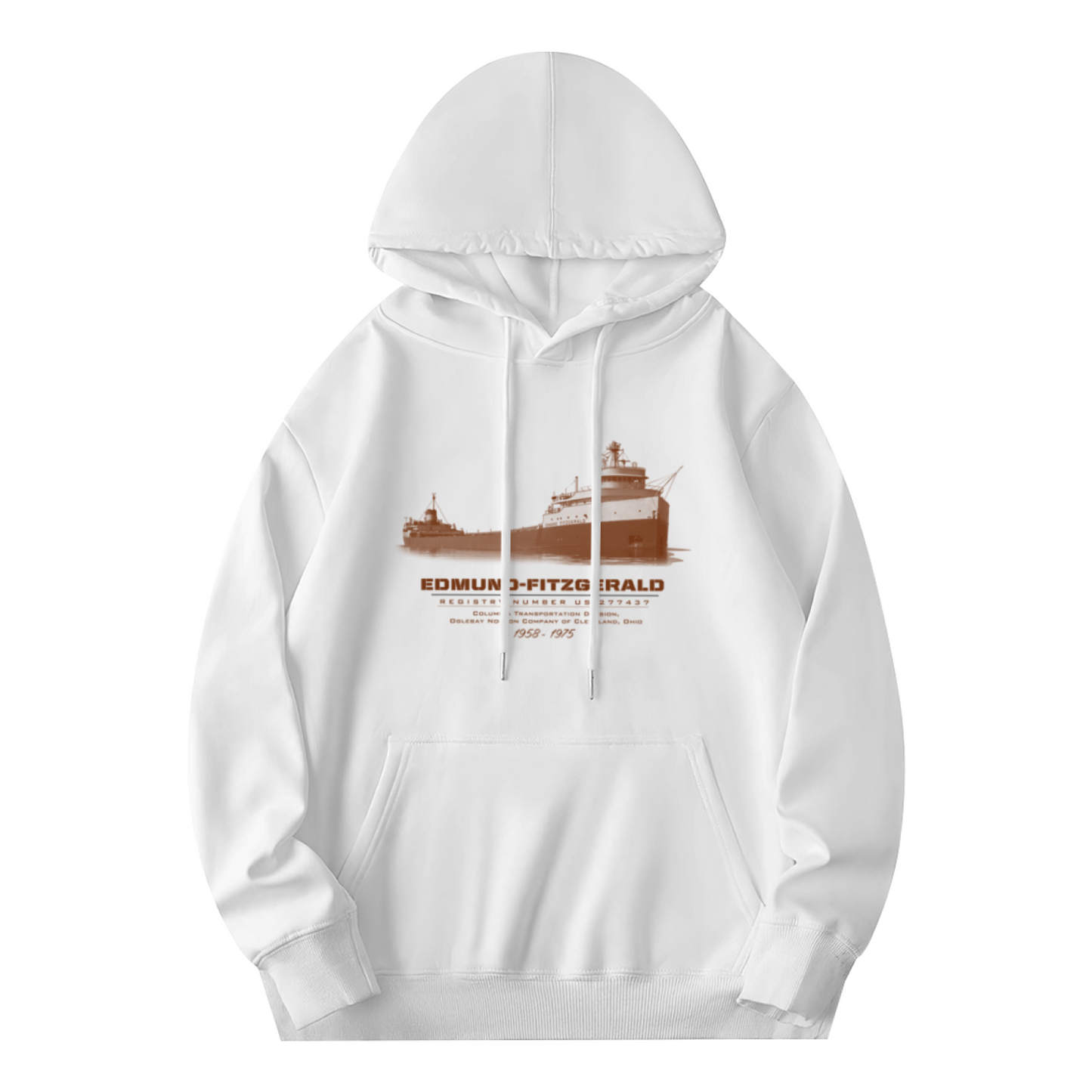 Vintage Edmund Fitzgerald Ship Print Hoodie, Nautical Style Comfort Hooded Top