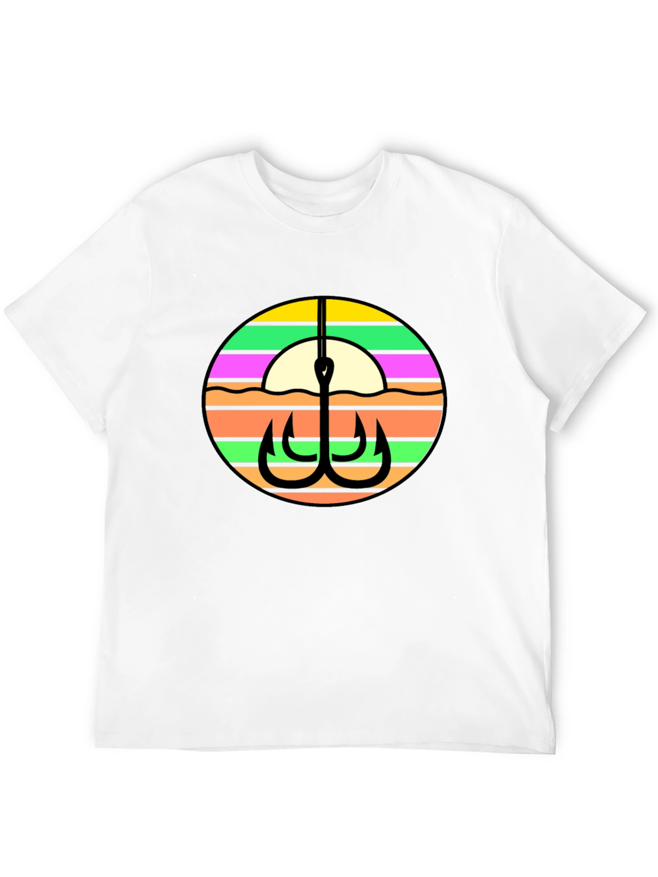 Fishing Hook Retro Sunset Graphic Tee - Black