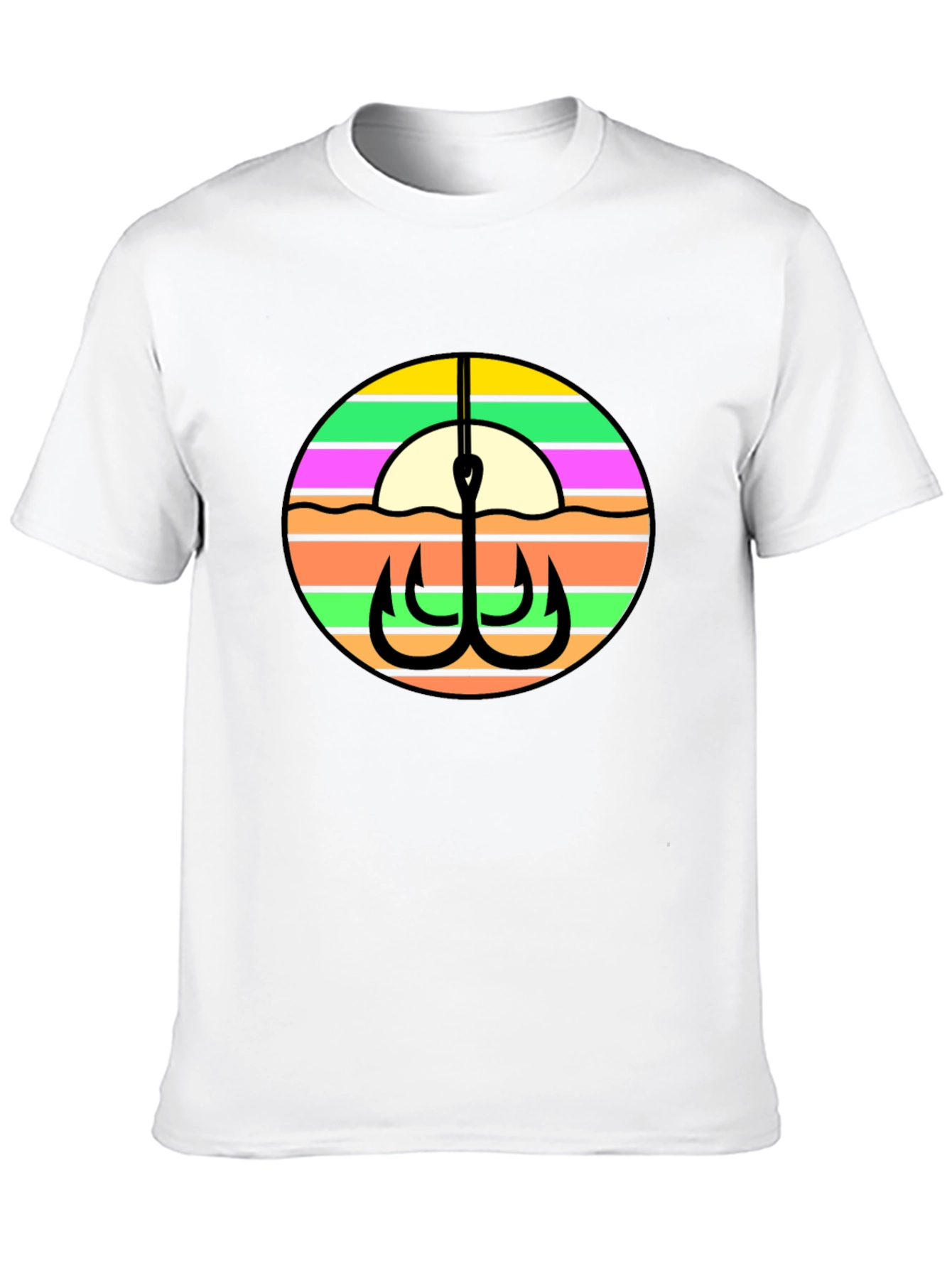 Fishing Hook Retro Sunset Graphic Tee - Black