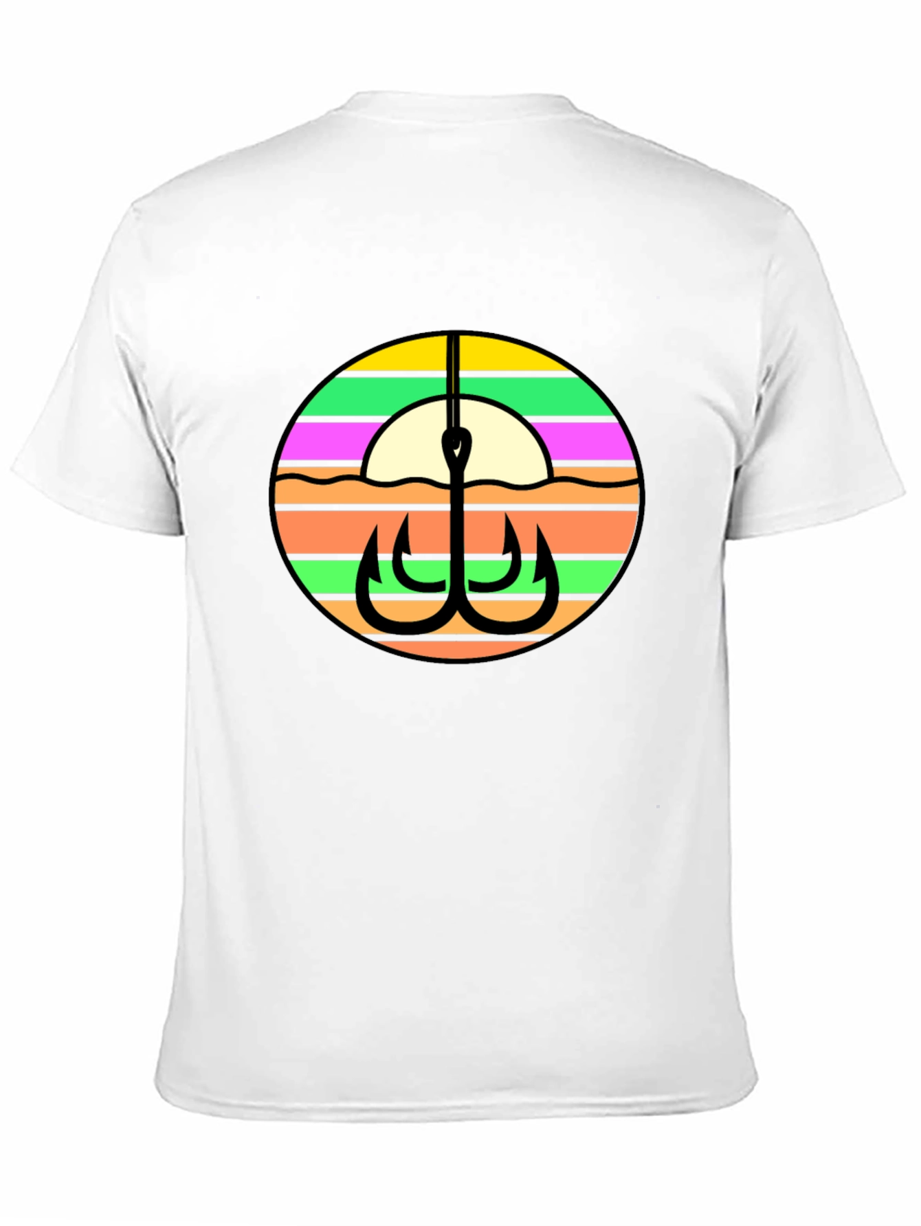 Fishing Hook Retro Sunset Graphic Tee - Black