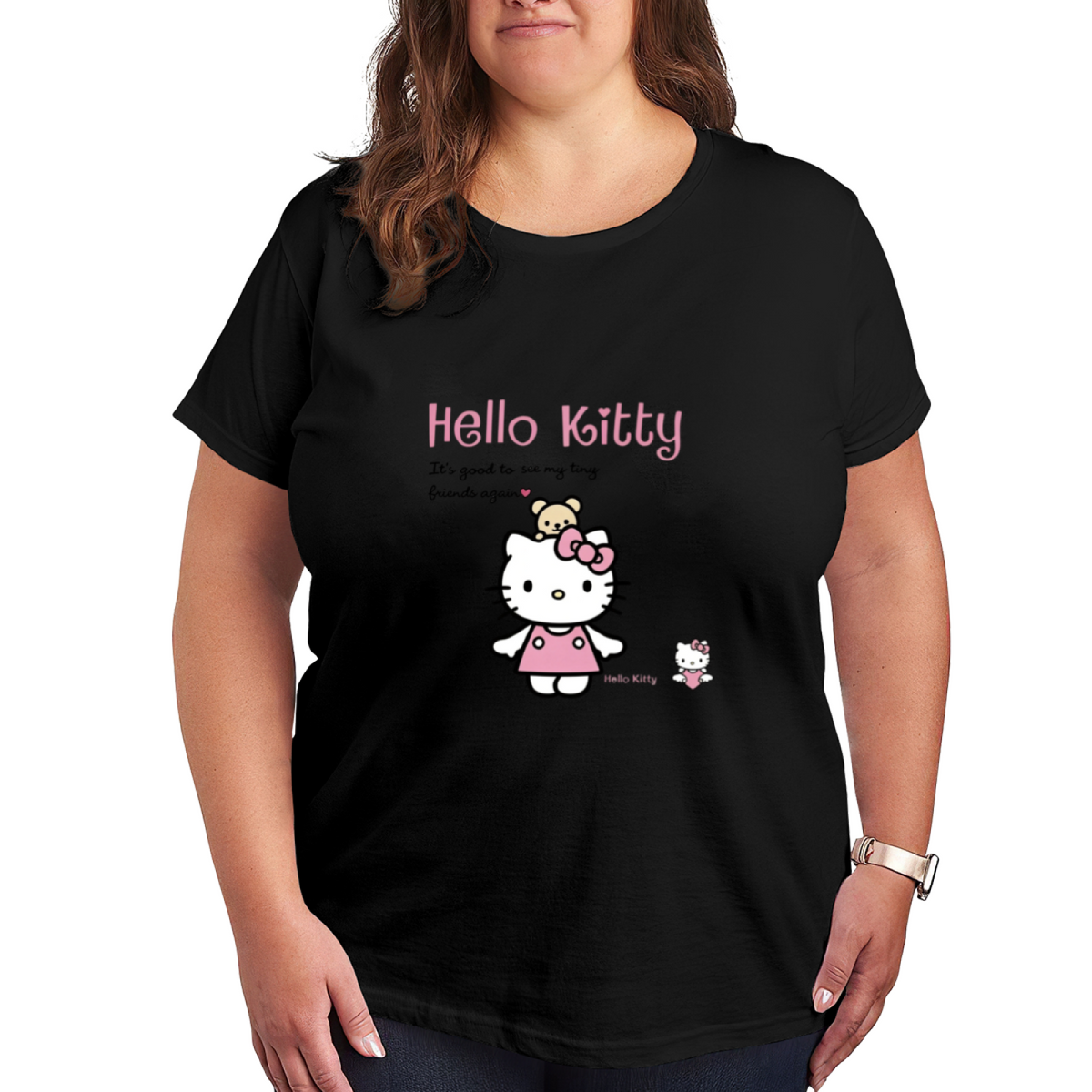 Adorable Hello Kitty With Tiny Bear Friend Plus?Size Casual Tee